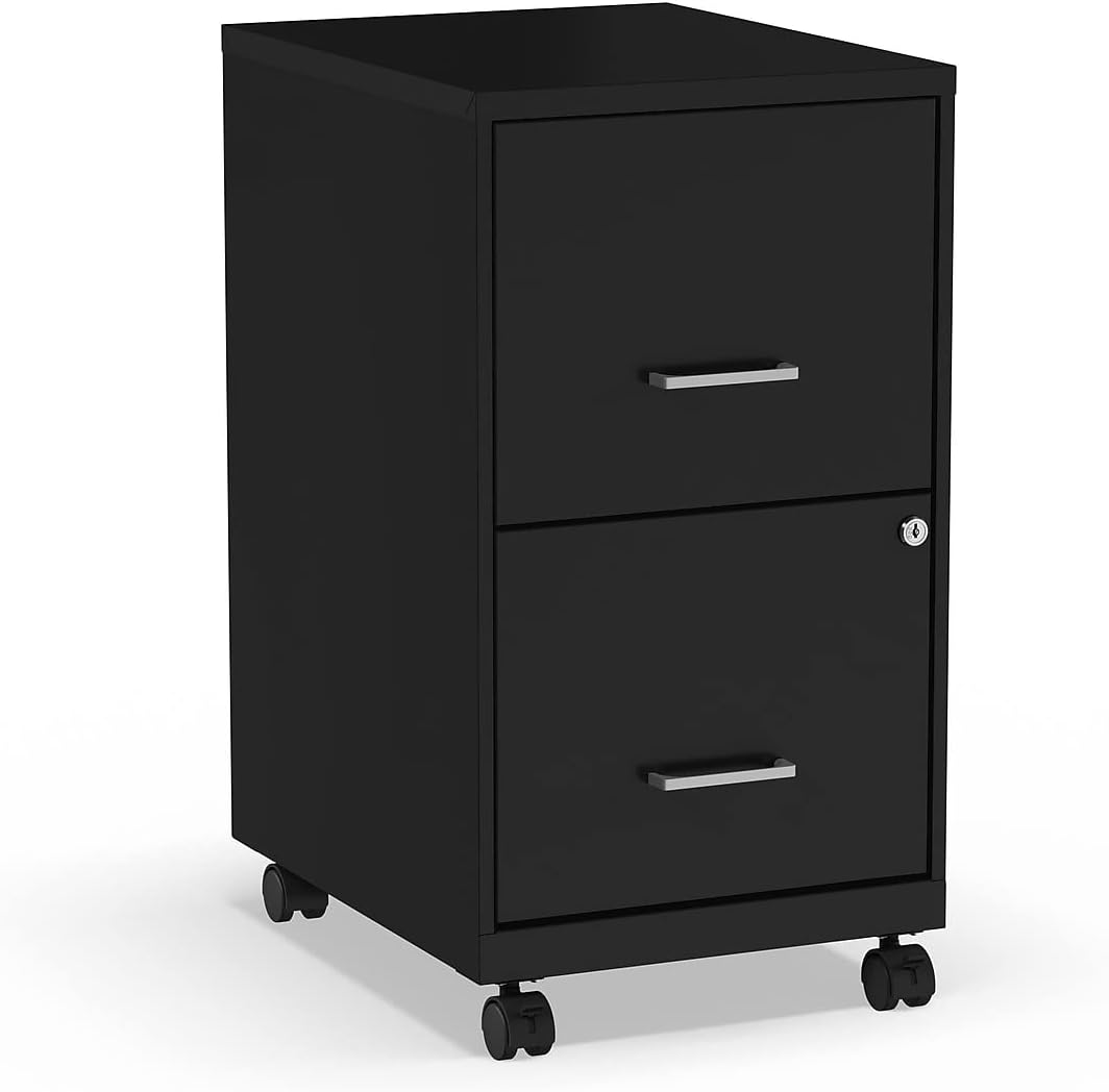 Staples 2-Drawer Vertical File Cabinet, Letter Size Documents, Lockable & Mobile, 18" D x 14" W x 26.3" H, Black
