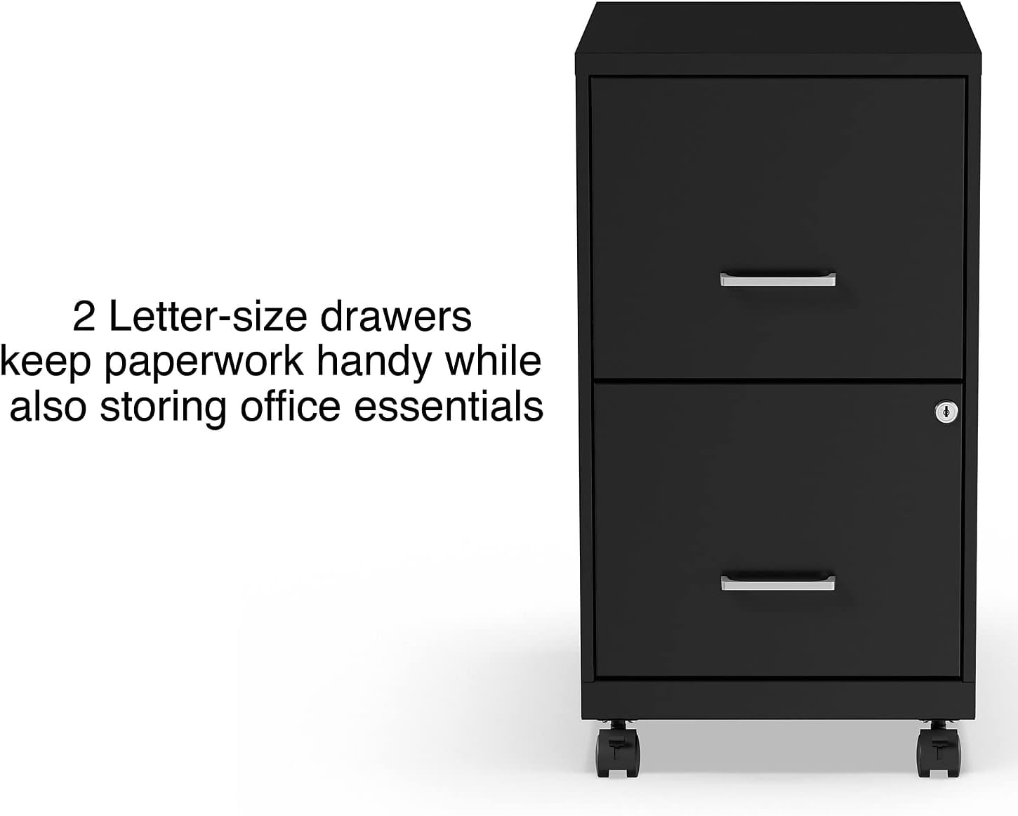Staples 2-Drawer Vertical File Cabinet, Letter Size Documents, Lockable & Mobile, 18" D x 14" W x 26.3" H, Black