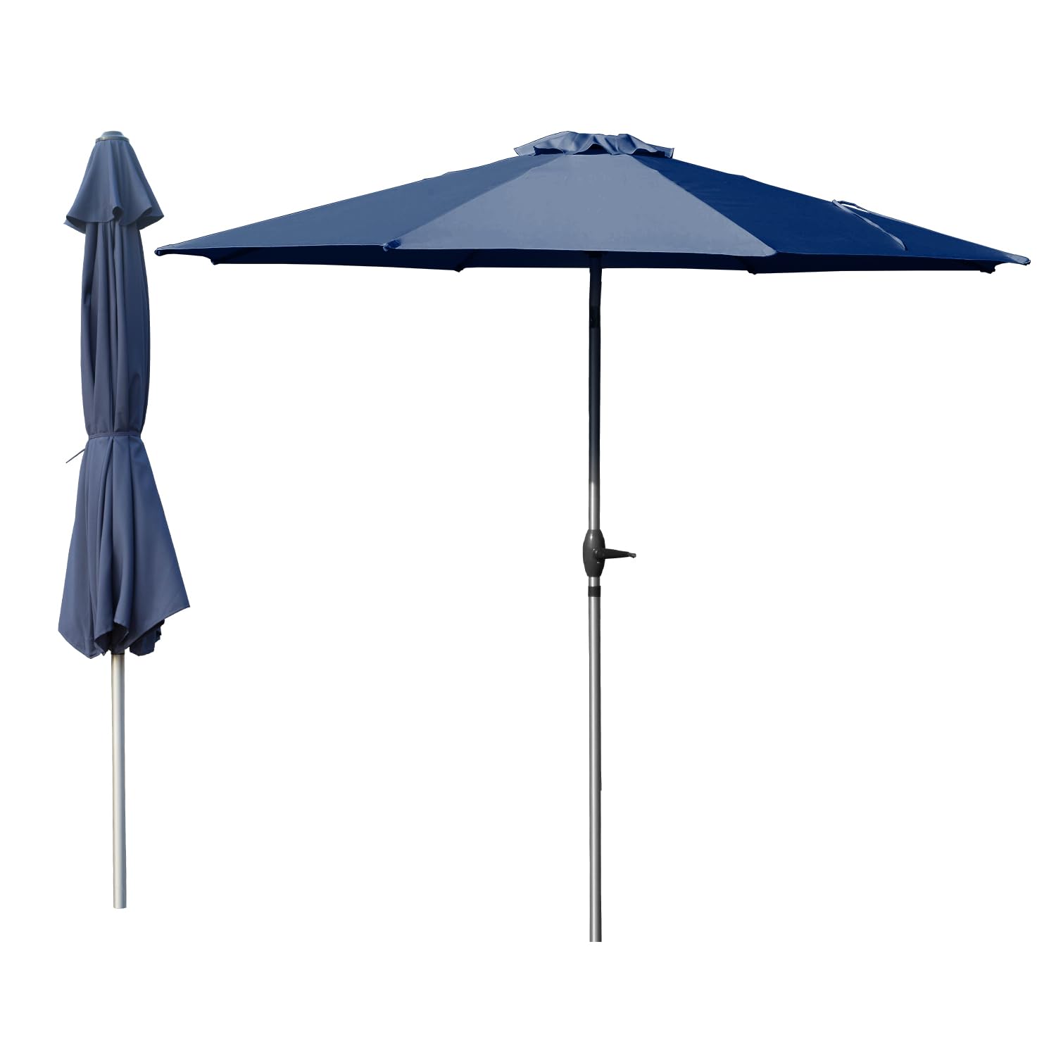 Domi 7.5FT Patio Umbrella Outdoor Market Umbrella with Silver Aluminum Pole, UV Resistant Canopy, Wind Vent, Tilt & Crank System, Perfect for Patio, Garden, Deck, Pool, Outdoor Dining, Navy Blue