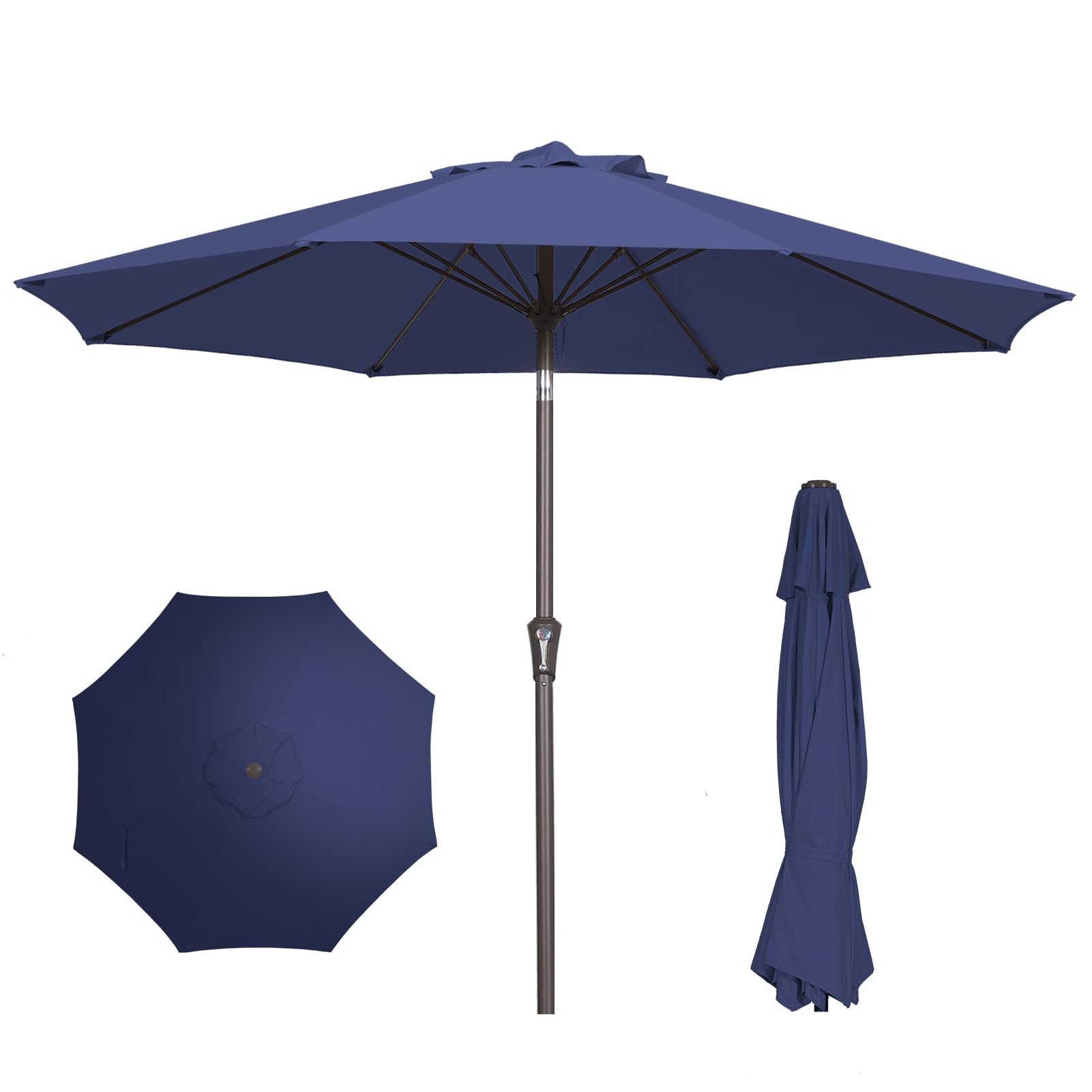 PatioKingdom 9FT Patio Outdoor Umbrella-UPF 50+ Sun Shade with Wind Vent, Push-Button Tilt & Smooth Crank Lift, Rust-Resistant Fiberglass Frame for Garden, Backyard,Yard (Navy)