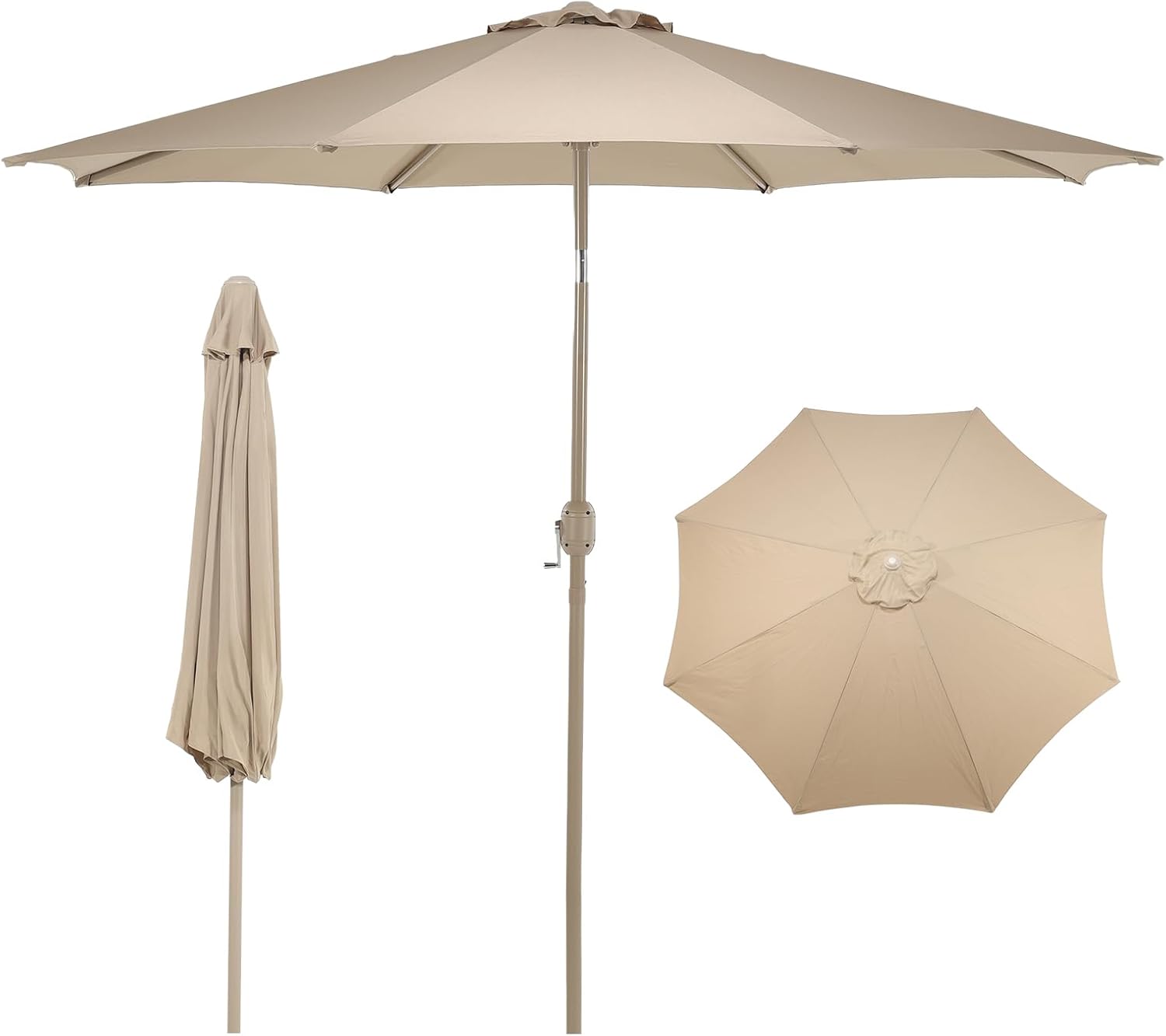Aoodor 9 Ft Patio Market Umbrella, Outdoor Table UV Protection Umbrella with 8 Sturdy Steel Ribs, Push Button Tilt and Crank for Garden, Deck, Backyard, Poolside