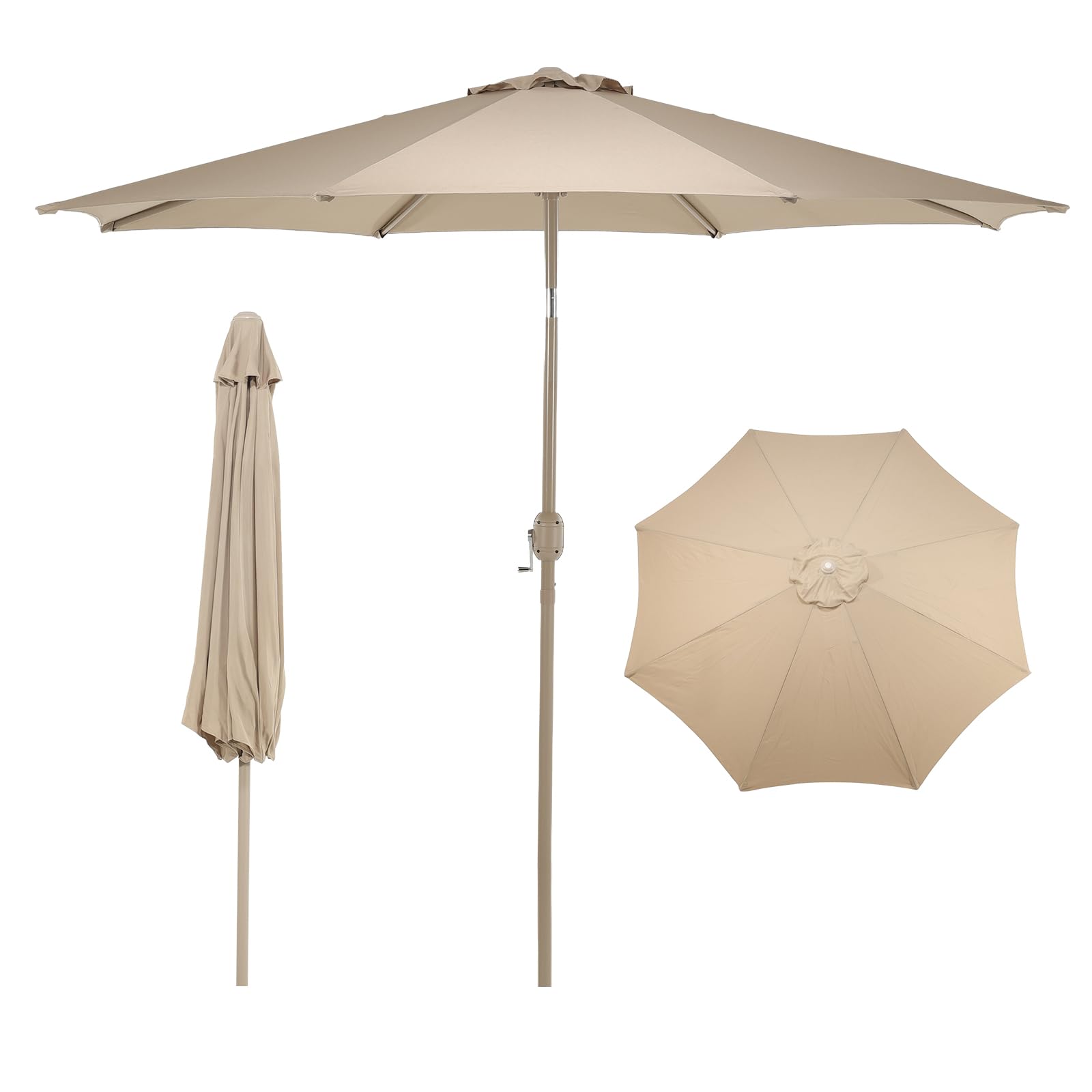 Aoodor 9 Ft Patio Market Umbrella, Outdoor Table UV Protection Umbrella with 8 Sturdy Steel Ribs, Push Button Tilt and Crank for Garden, Deck, Backyard, Poolside
