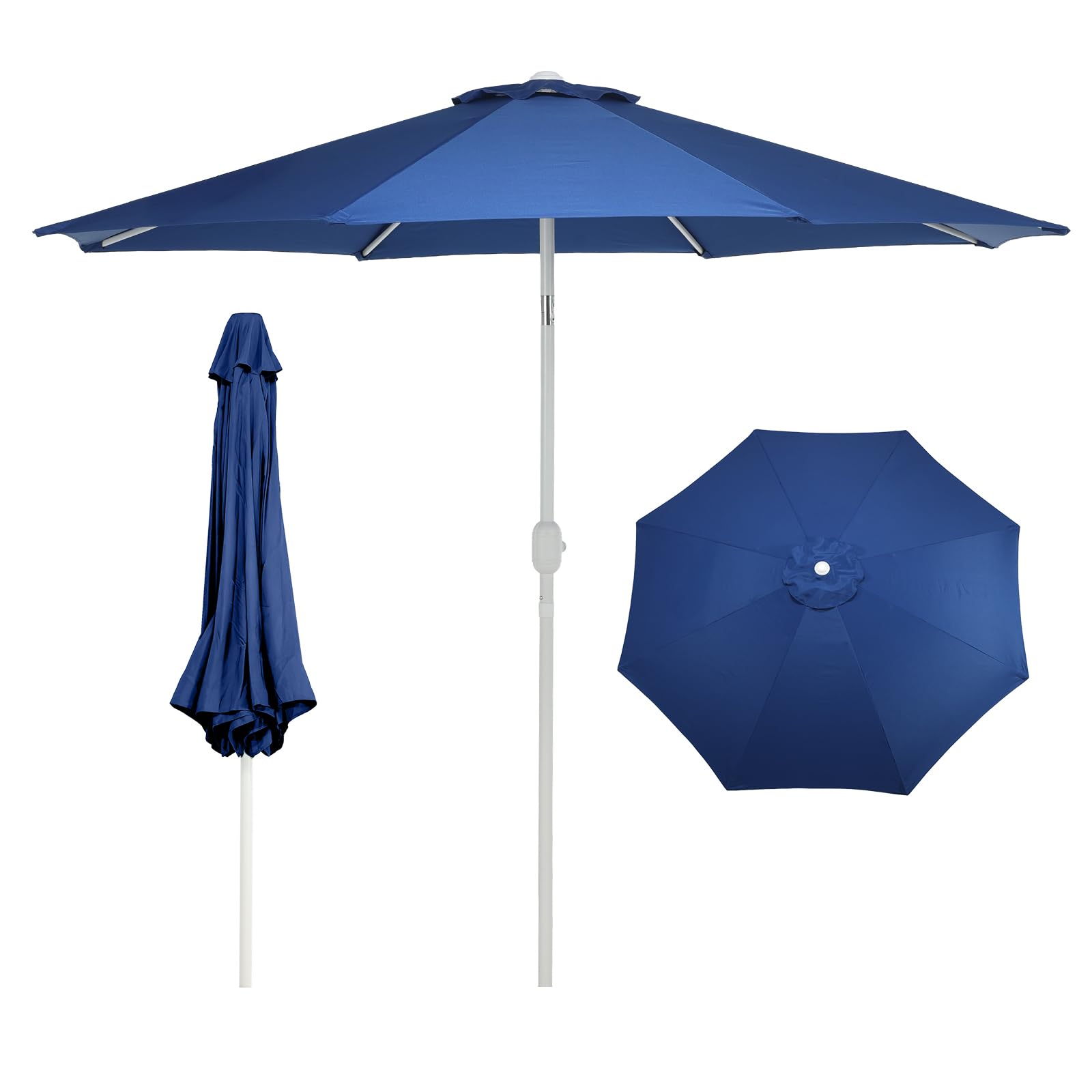 Aoodor 9 Ft Patio Market Umbrella, Outdoor Table UV Protection Umbrella with 8 Sturdy Steel Ribs, Push Button Tilt and Crank for Garden, Deck, Backyard, Poolside
