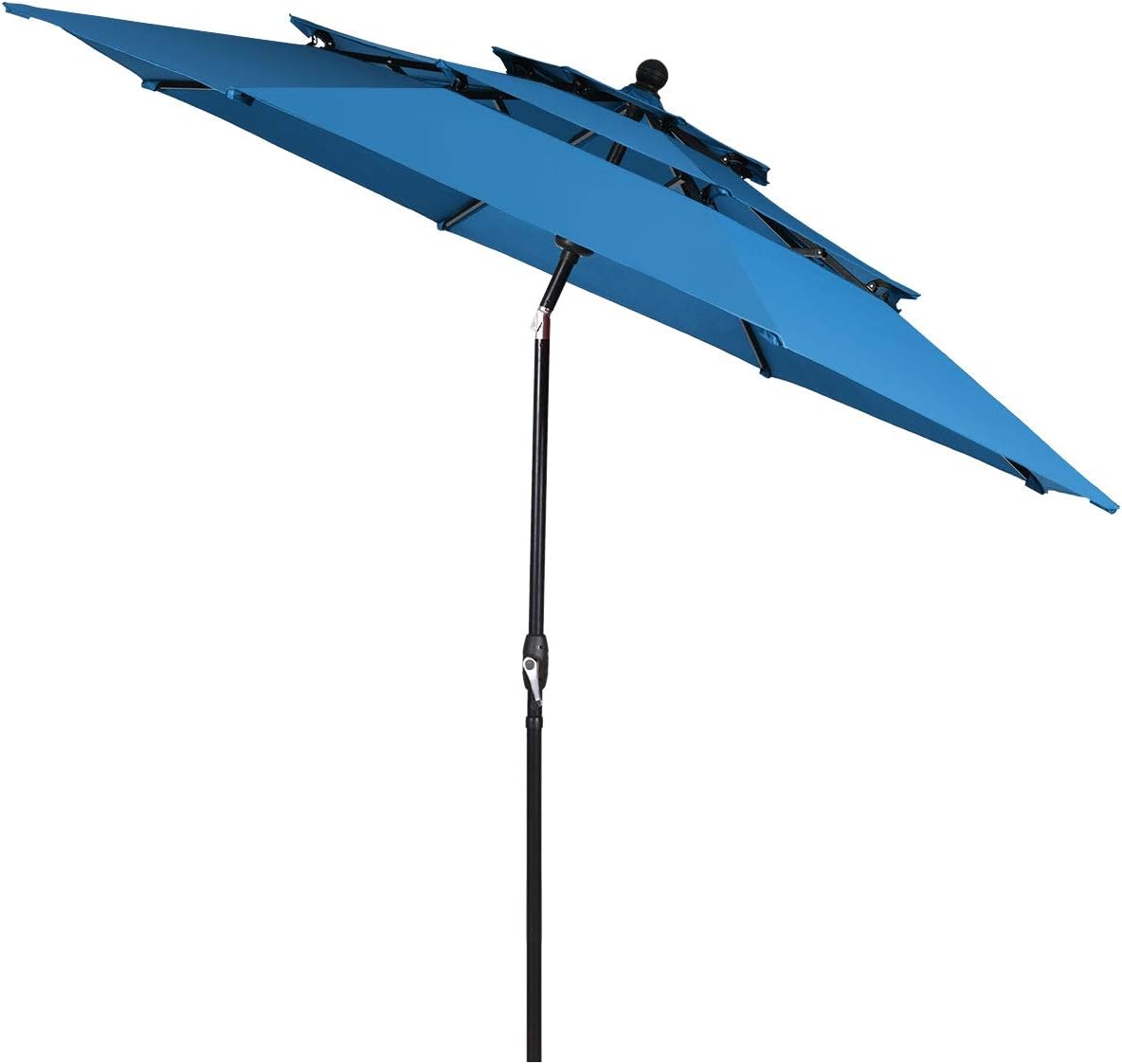 Tangkula 10 Ft 3 Tier Patio Umbrella, Outdoor Aluminum Double Vented Tilt Umbrella with Crank, for Market, Backyard, Poolside, Garden (Blue)