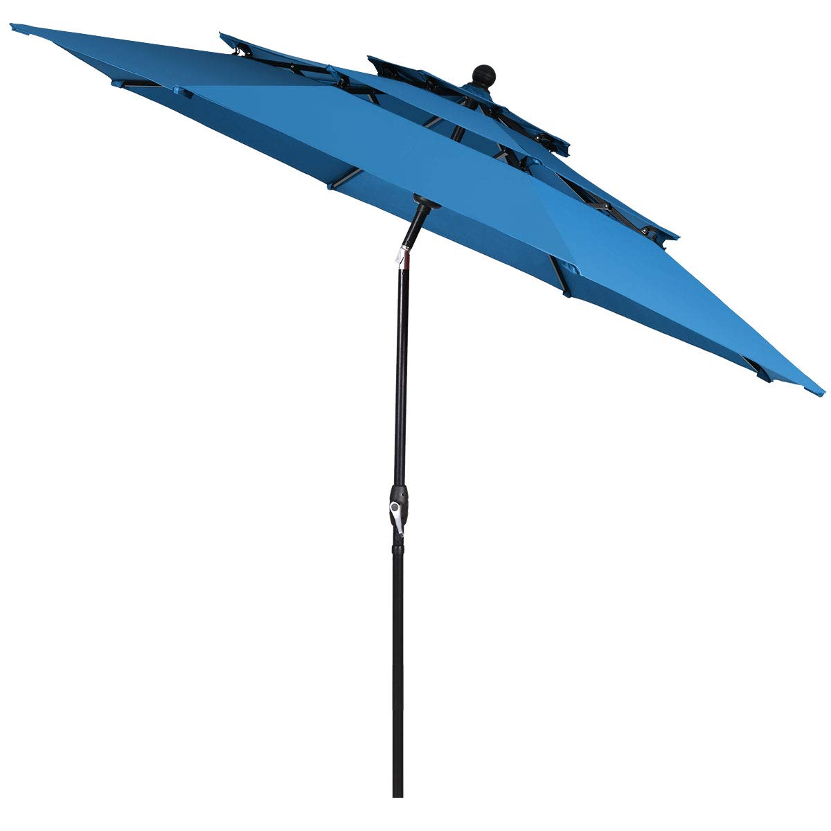 Tangkula 10 Ft 3 Tier Patio Umbrella, Outdoor Aluminum Double Vented Tilt Umbrella with Crank, for Market, Backyard, Poolside, Garden (Blue)