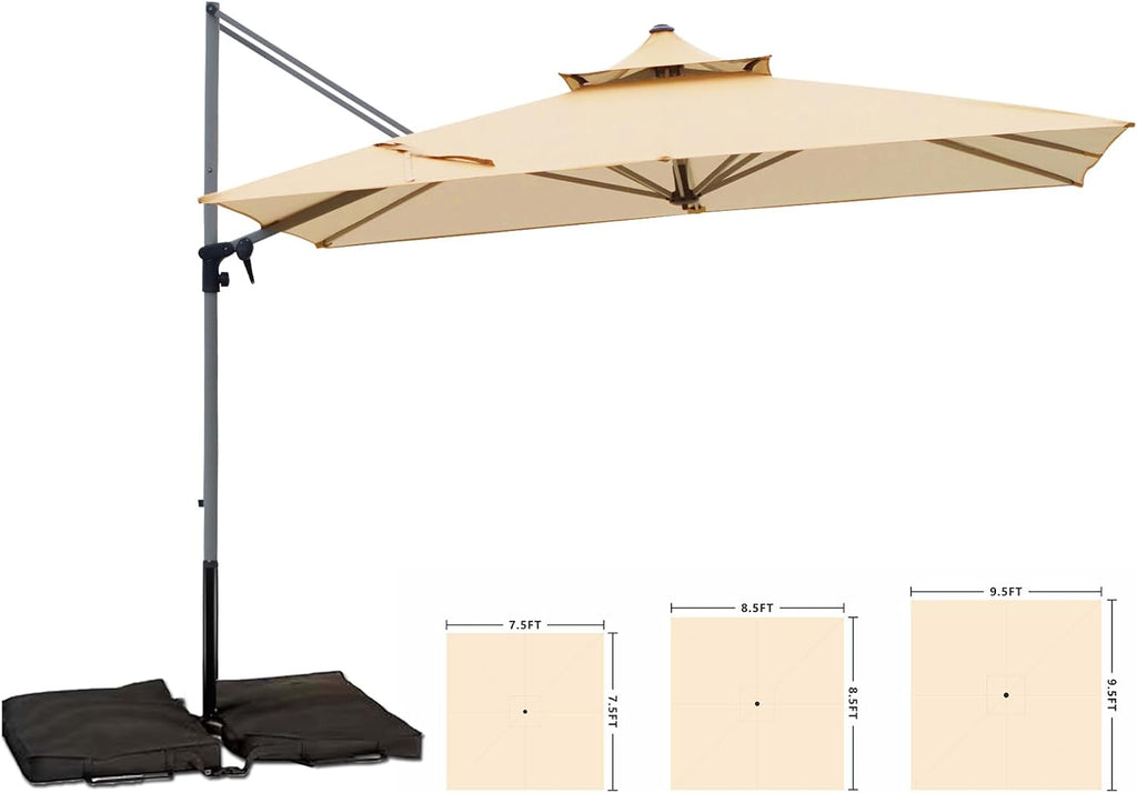 Patio Umbrella, Rectangle Outdoor Cantilever Umbrella, Aluminum Offset Umbrella with Champagne Frame for Pool Deck Garden Outdoor shade for Garden Deck Pool Patio, Beige(Weighted Base Not Include)