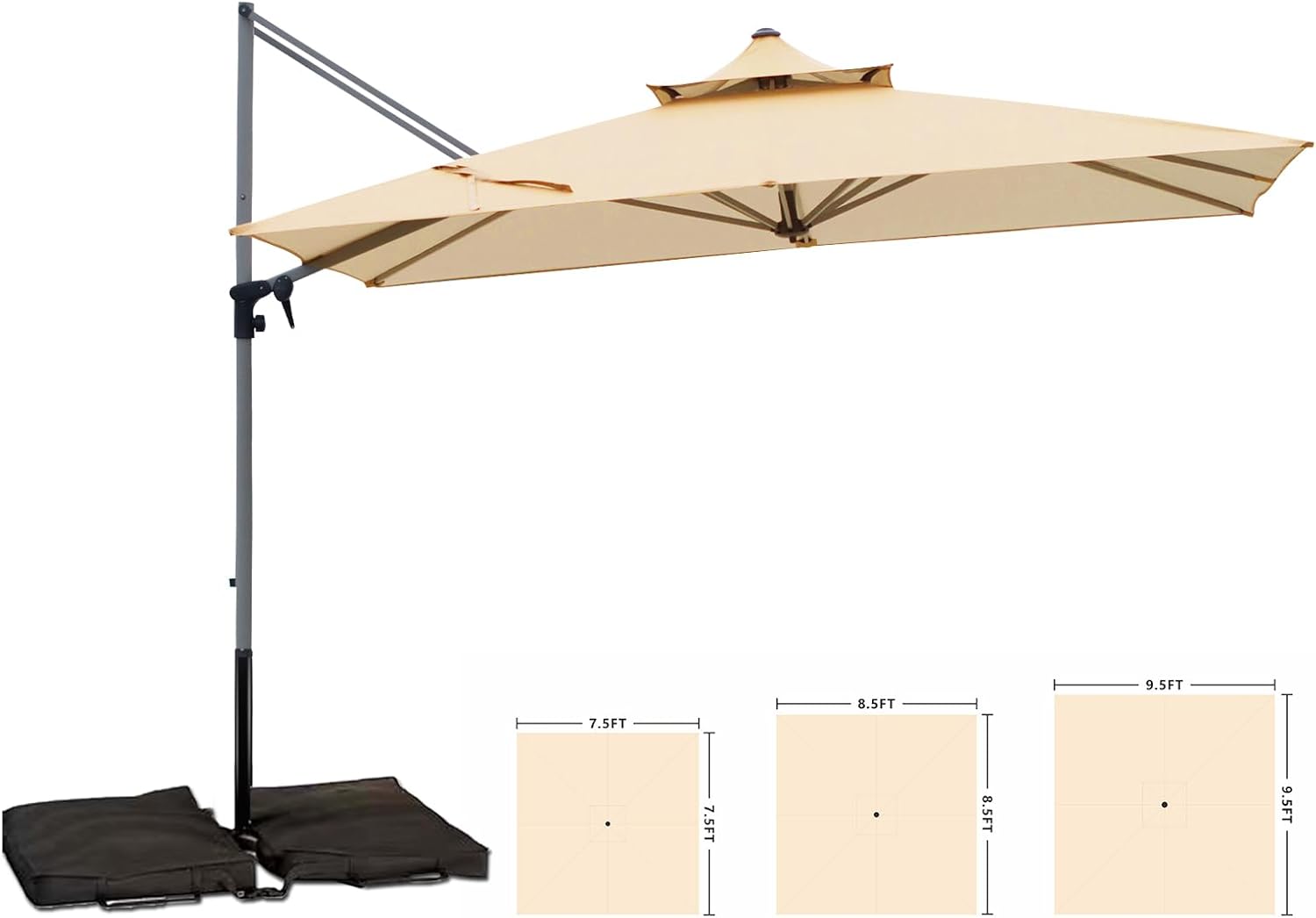 Patio Umbrella, Rectangle Outdoor Cantilever Umbrella, Aluminum Offset Umbrella with Champagne Frame for Pool Deck Garden Outdoor shade for Garden Deck Pool Patio, Beige(Weighted Base Not Include)