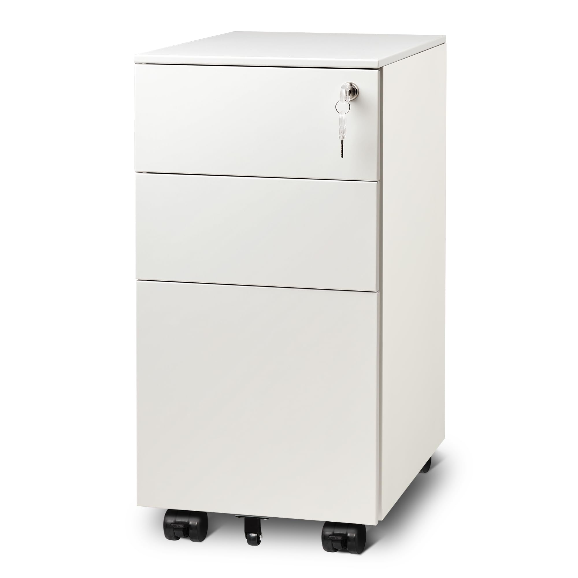 DEVAISE 3 Drawer File Cabinet with Lock, Under Desk Metal Filing Cabinets with Wheels for Home Office Fit Legal/Letter/A4 File, Assembled Except Casters,Black