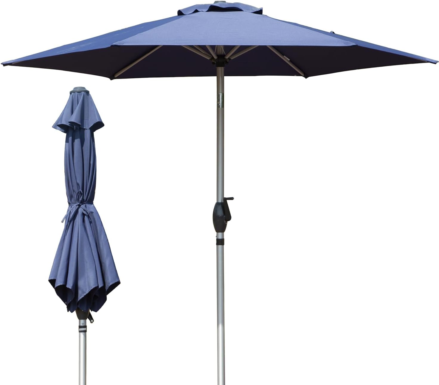 Domi 7.5FT Patio Umbrella Outdoor Market Umbrella with Silver Aluminum Pole, UV Resistant Canopy, Wind Vent, Tilt & Crank System, Perfect for Patio, Garden, Deck, Pool, Outdoor Dining, Navy Blue