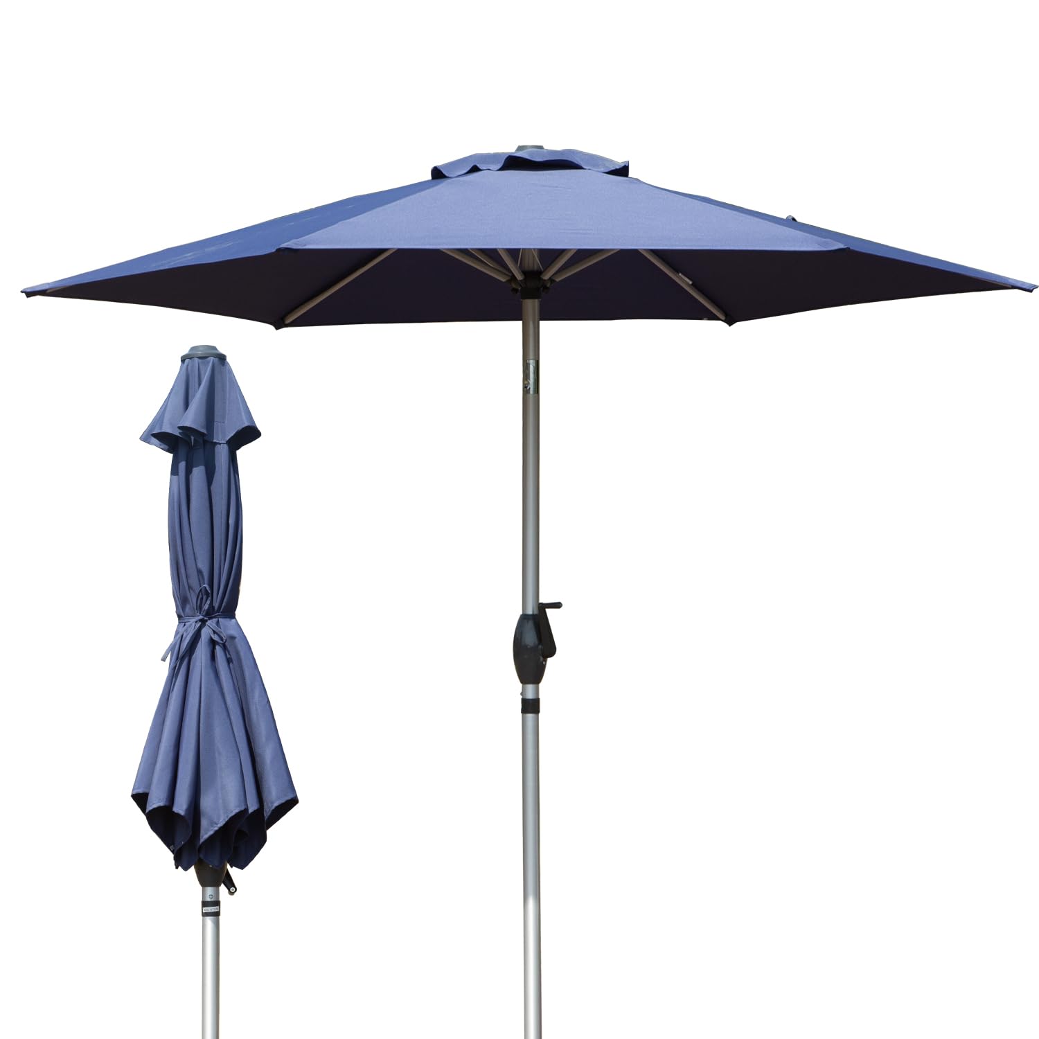 Domi 7.5FT Patio Umbrella Outdoor Market Umbrella with Silver Aluminum Pole, UV Resistant Canopy, Wind Vent, Tilt & Crank System, Perfect for Patio, Garden, Deck, Pool, Outdoor Dining, Navy Blue