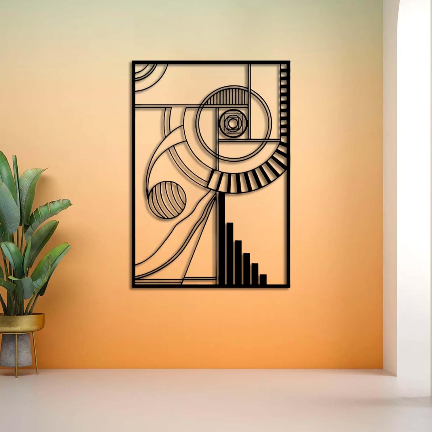 Sacred Geometry Wall Art, Golden Ratio Fibonacci Spiral Unique Metal Decor, Geometric, Modern Line, Living Room