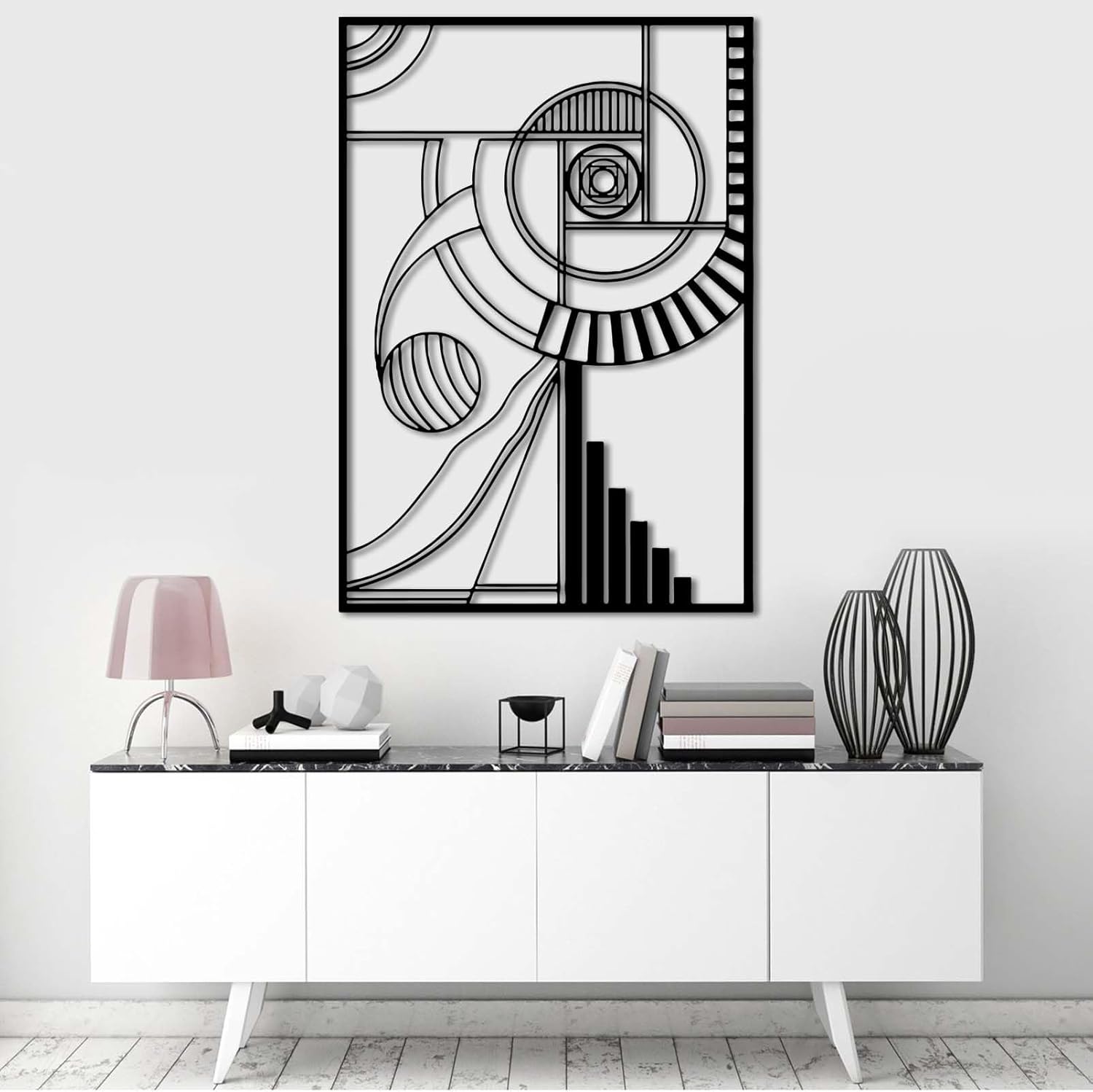 Sacred Geometry Wall Art, Golden Ratio Fibonacci Spiral Unique Metal Decor, Geometric, Modern Line, Living Room