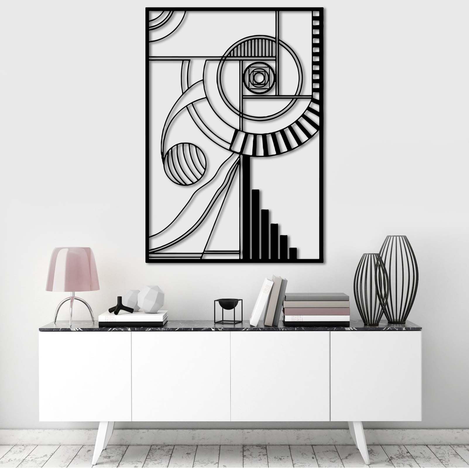 Sacred Geometry Wall Art, Golden Ratio Fibonacci Spiral Unique Metal Decor, Geometric, Modern Line, Living Room