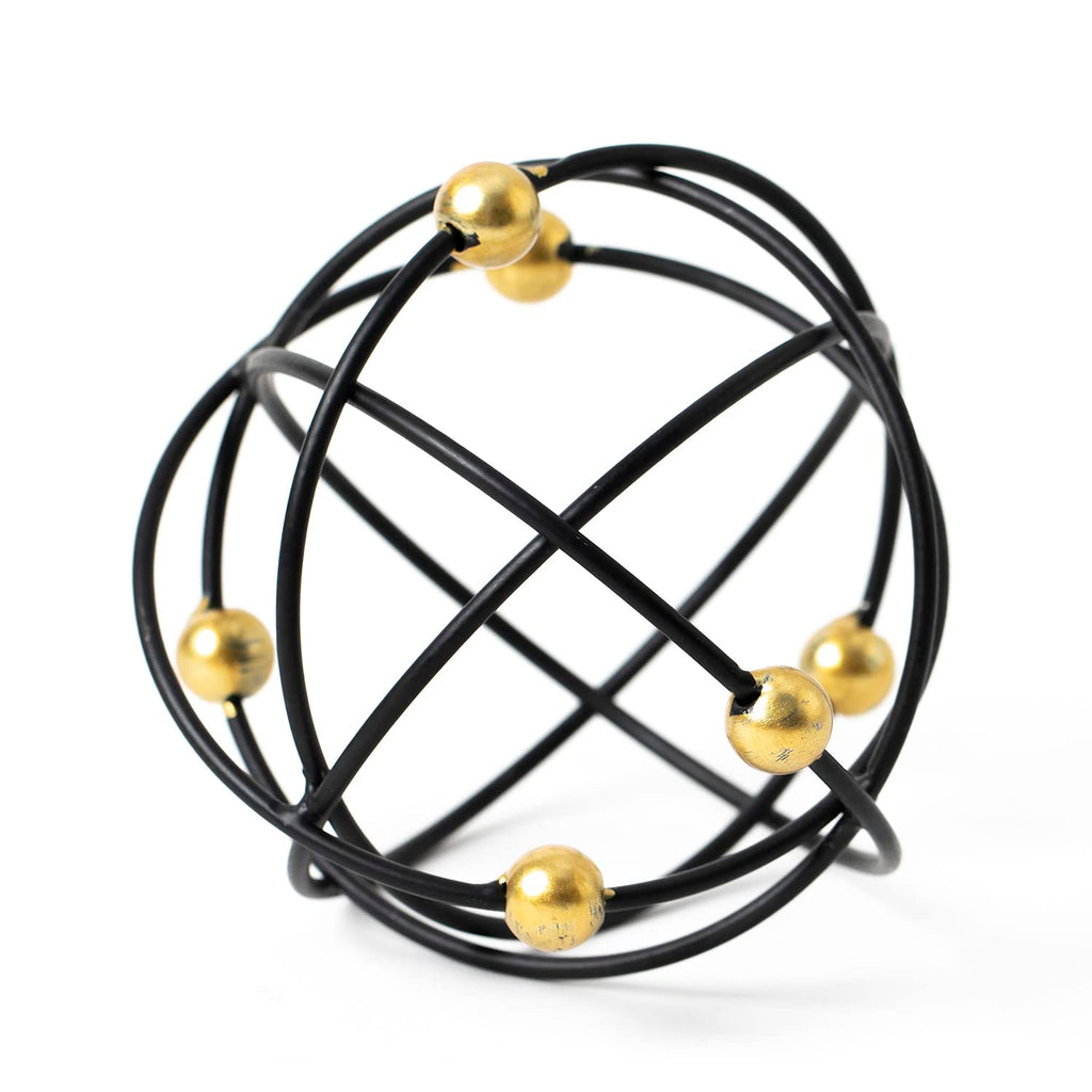 5.75" Gold Decorative Sphere, Metal Geometric Tabletop Decoration, Abstract Gold Decorative Ball, 3D Tabletop Sculpture for Home Metal Sphere Decor