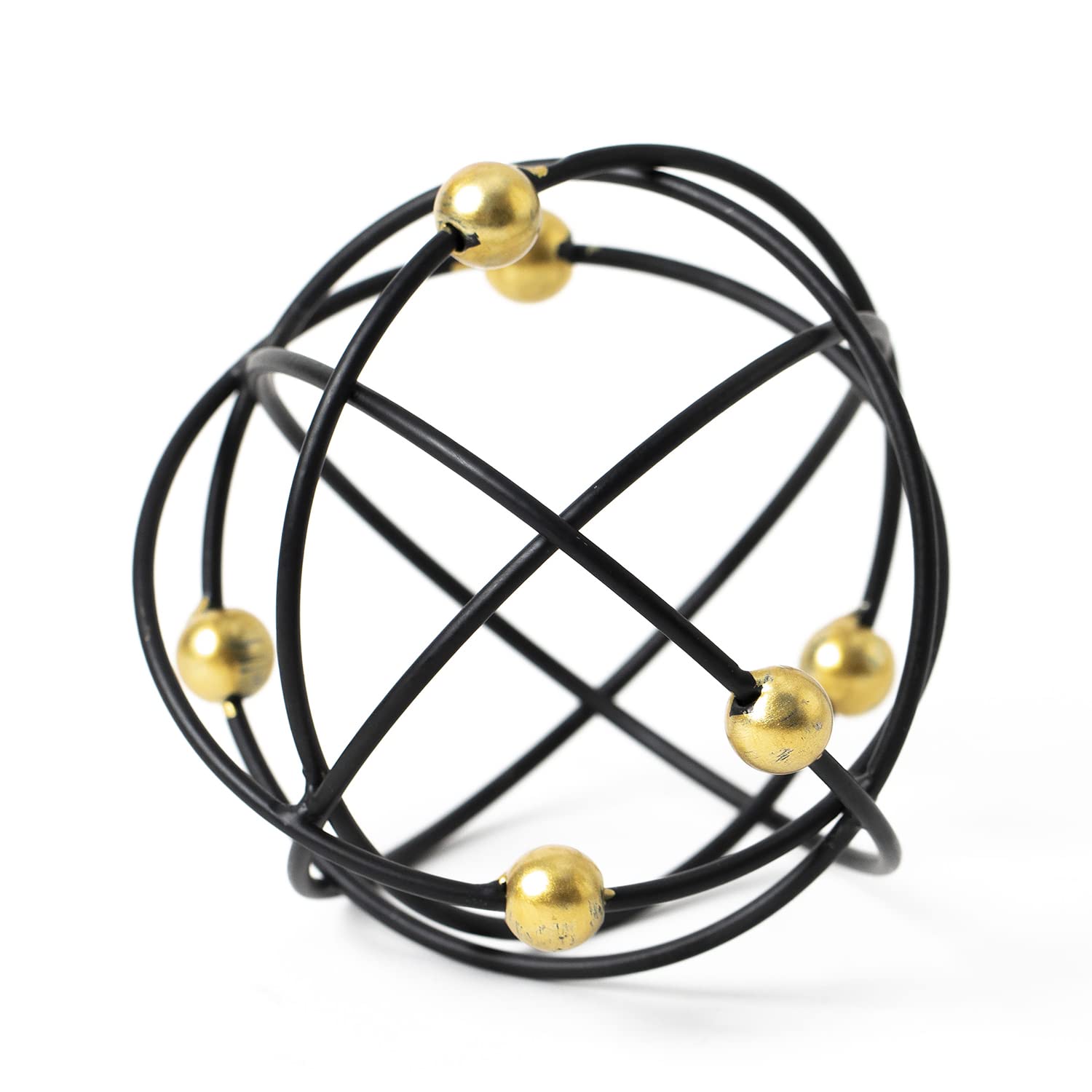 5.75" Gold Decorative Sphere, Metal Geometric Tabletop Decoration, Abstract Gold Decorative Ball, 3D Tabletop Sculpture for Home Metal Sphere Decor