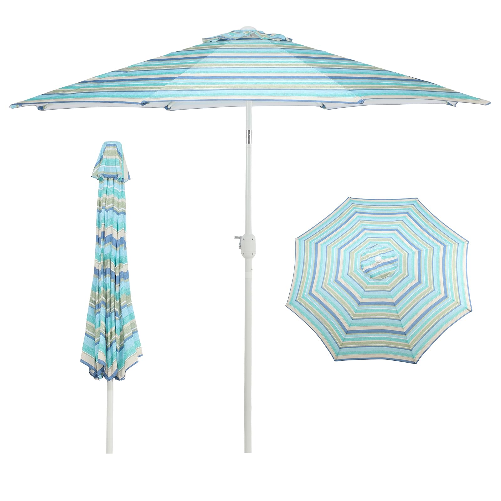 Aoodor 9 Ft Patio Market Umbrella, Outdoor Table UV Protection Umbrella with 8 Sturdy Steel Ribs, Push Button Tilt and Crank for Garden, Deck, Backyard, Poolside