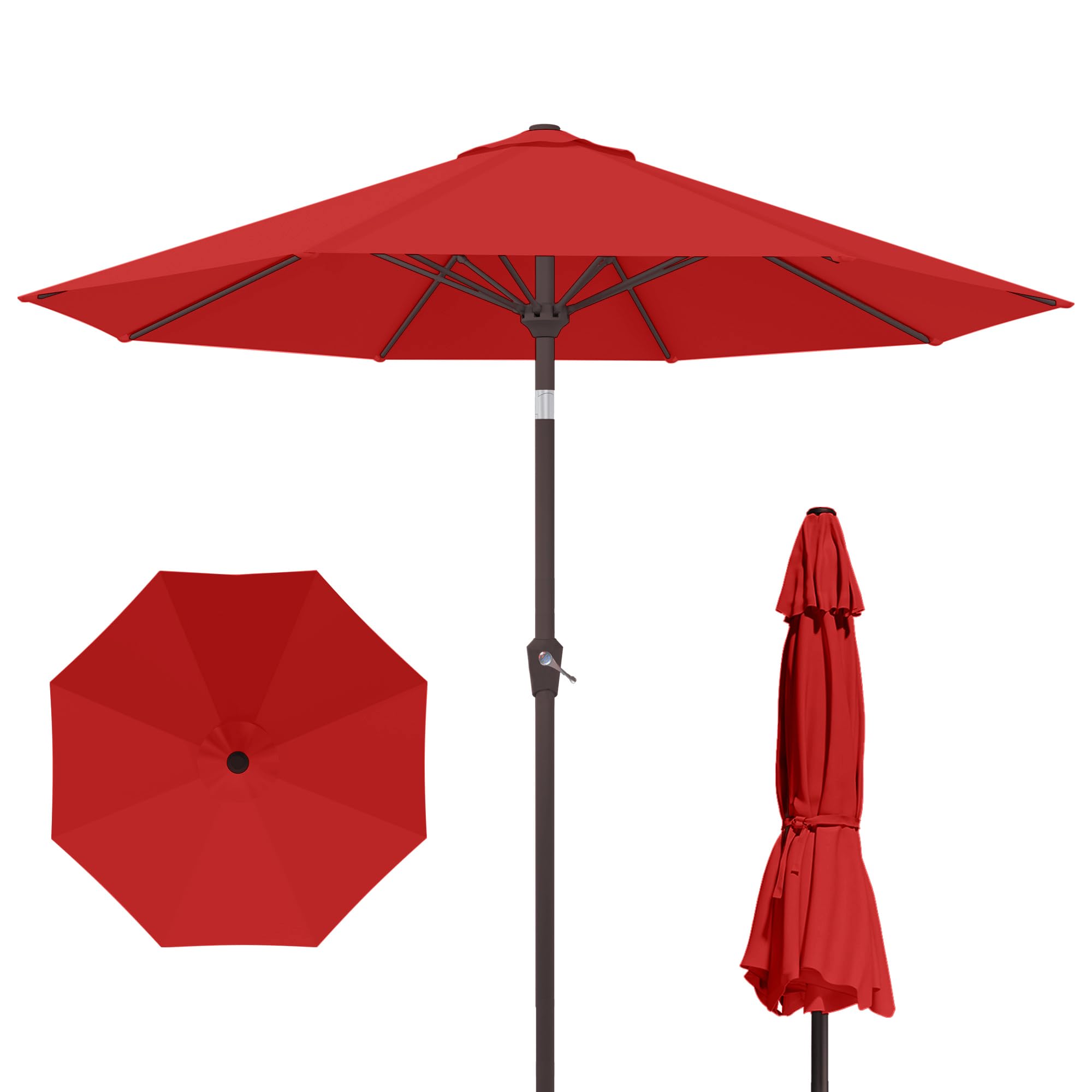 Kingdura 9FT Outdoor Patio Umbrella, Market Table Umbrella with Push Button Tilt and Crank, 8 Sturdy Fiberglass Ribs, UV Protection for Pool, Lawn, Deck, Backyard, Garden (Beige)