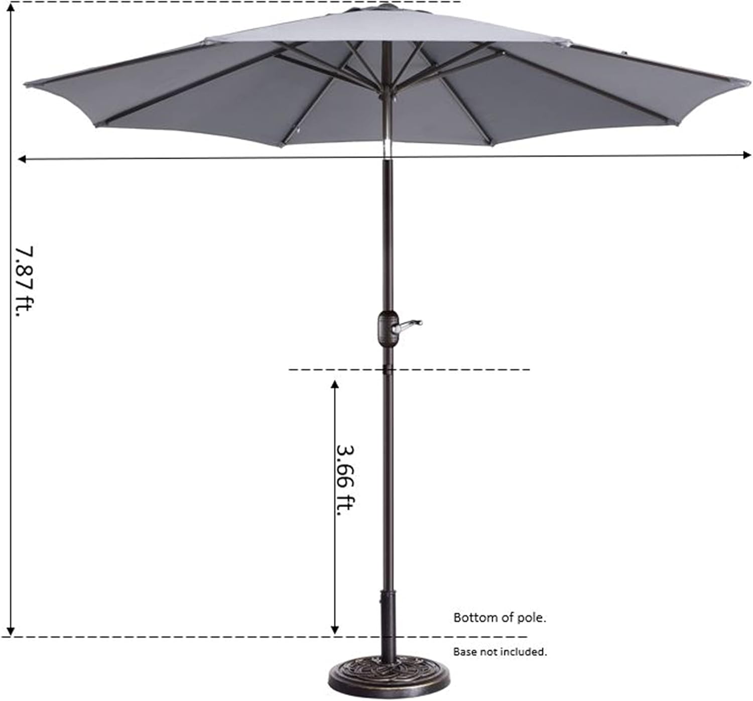 Pure Garden 9' Outdoor Patio Umbrella with 8 Ribs, Aluminum Pole and Push Button Tilt, Fade Resistant Market Umbrella (Gray)
