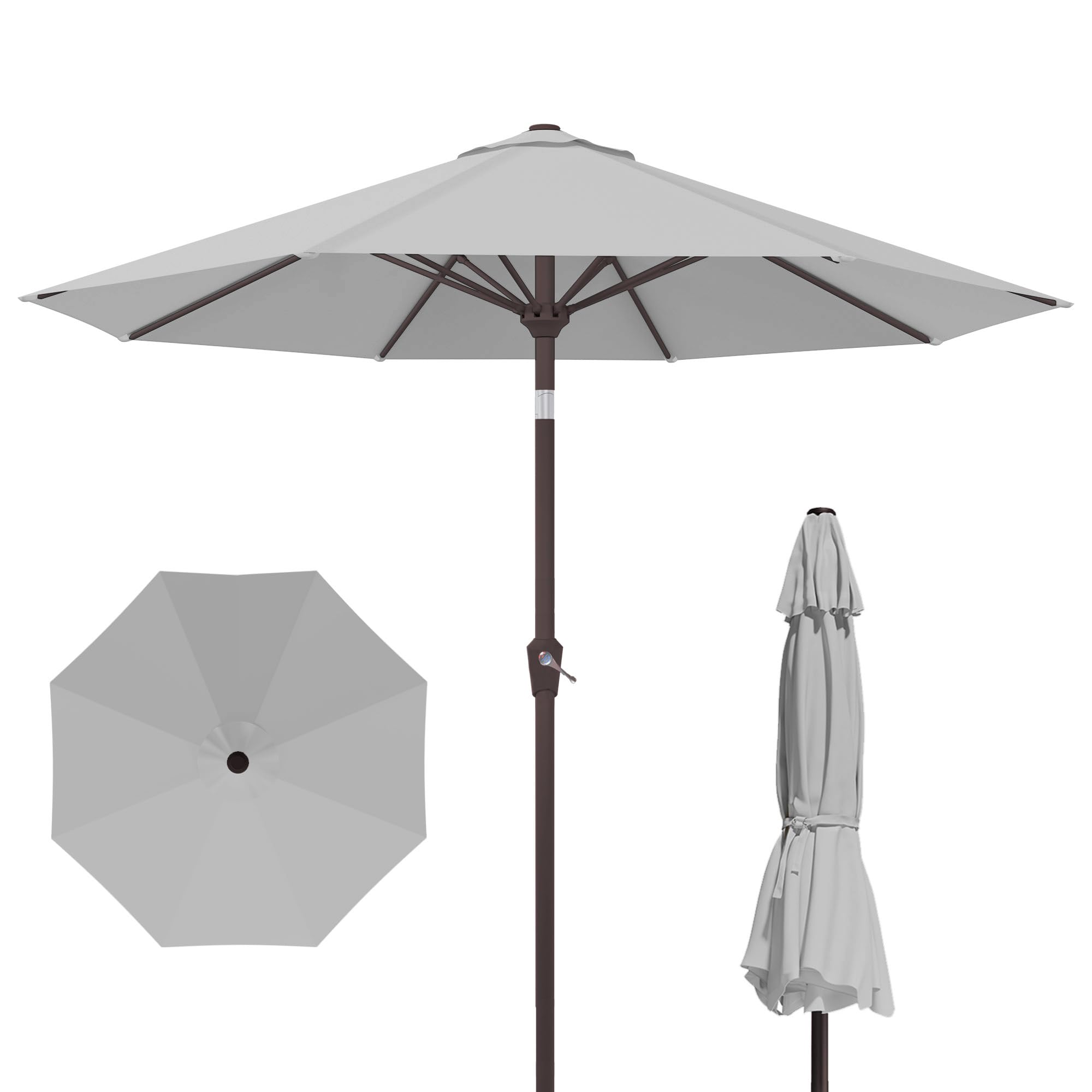 Kingdura 9FT Outdoor Patio Umbrella, Market Table Umbrella with Push Button Tilt and Crank, 8 Sturdy Fiberglass Ribs, UV Protection for Pool, Lawn, Deck, Backyard, Garden (Beige)