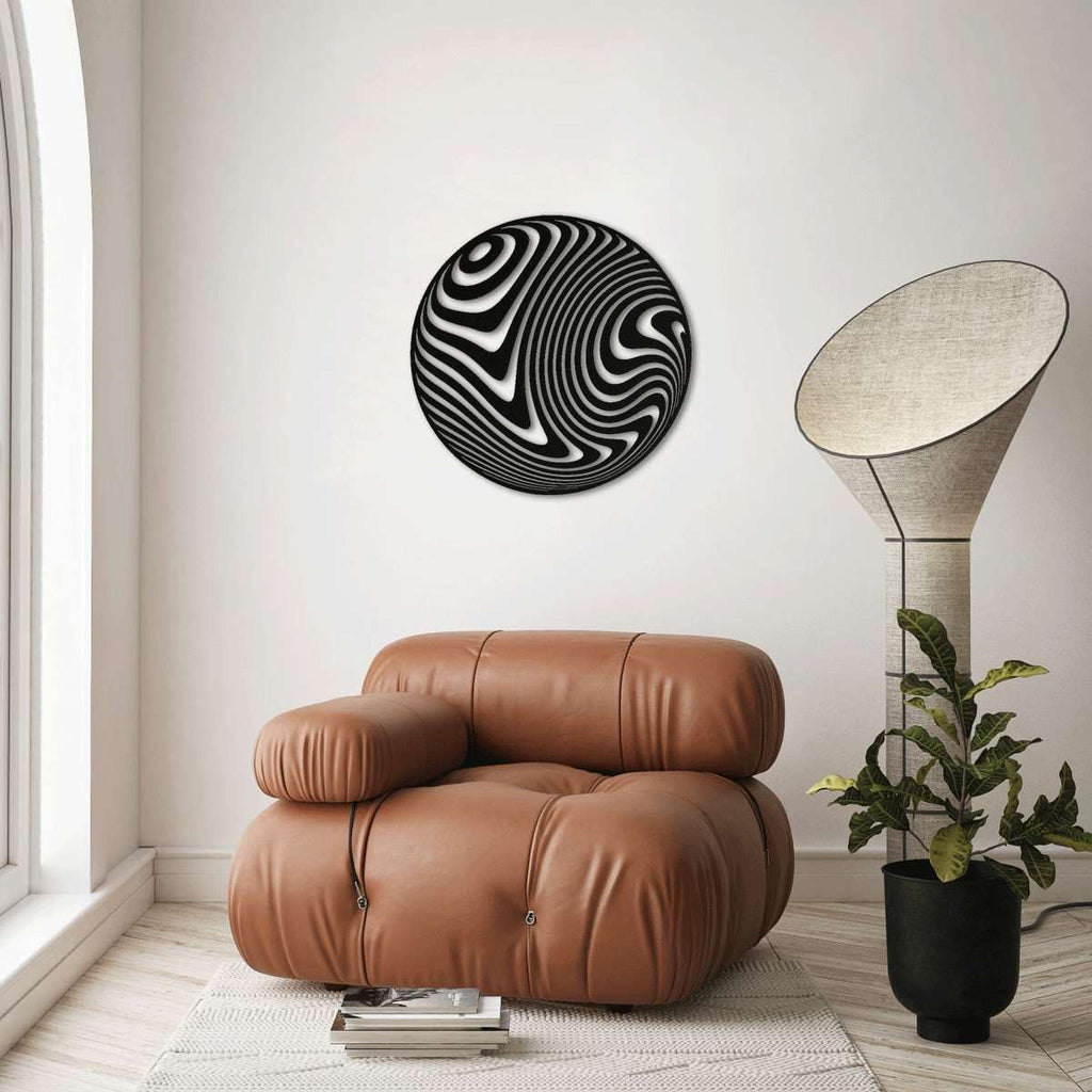 Abstract Optical Illusion Sphere Metal Wall Art Metal Outdoor Decor Metal Signs Modern Minimalist Aesthetic Wall Decor Stunning Geometric Home Decoration for Living Room Office Bedroom (Black,16inch)