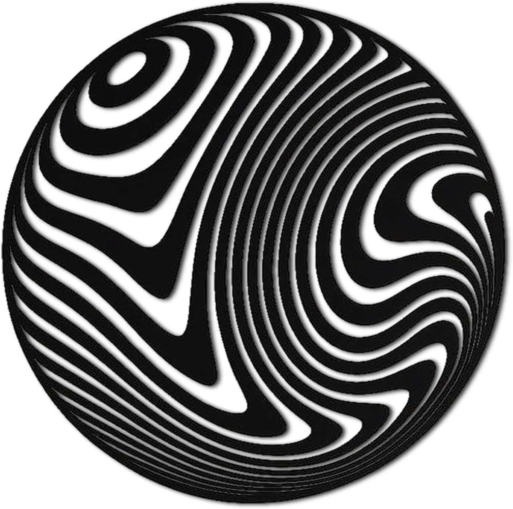 Abstract Optical Illusion Sphere Metal Wall Art Metal Outdoor Decor Metal Signs Modern Minimalist Aesthetic Wall Decor Stunning Geometric Home Decoration for Living Room Office Bedroom (Black,16inch)