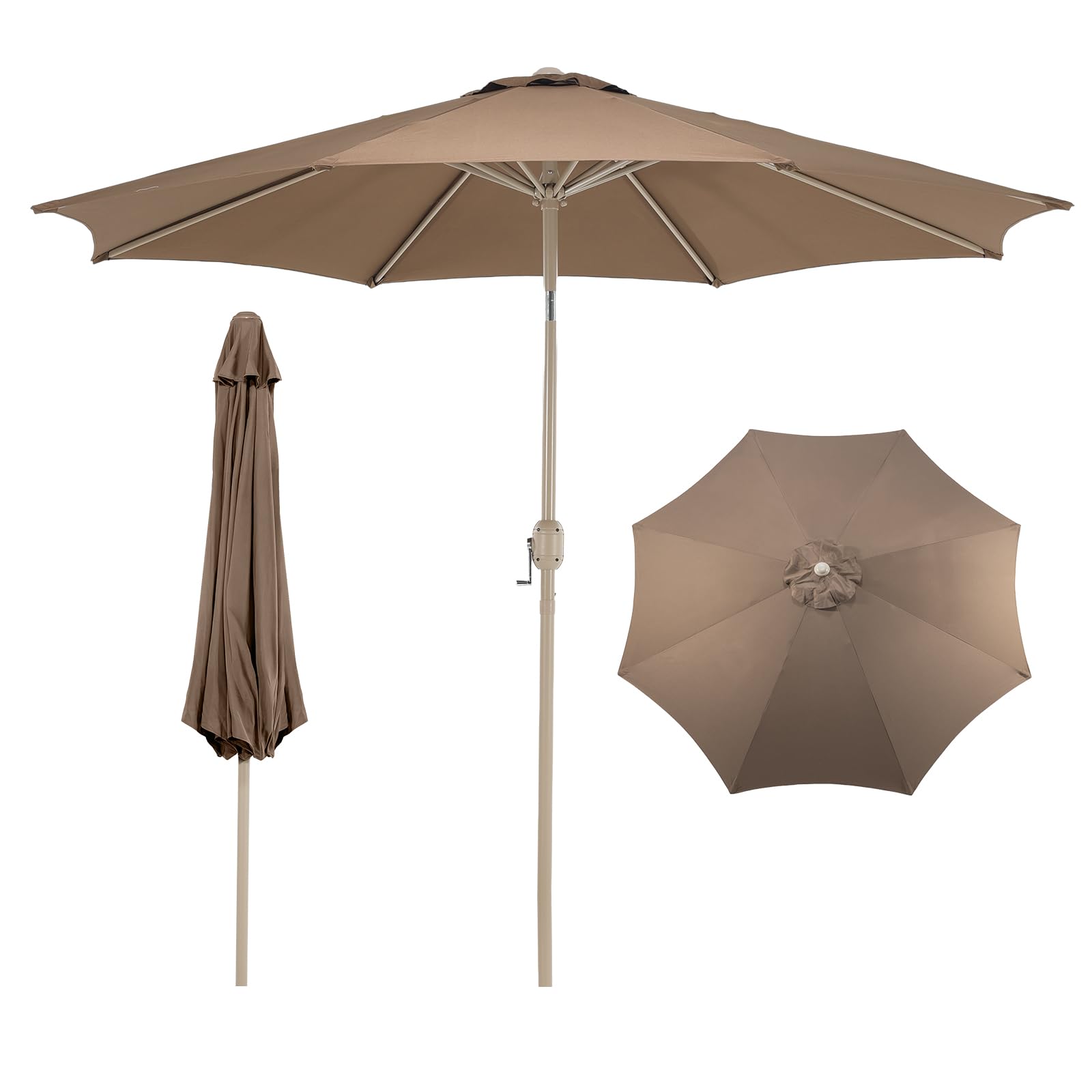 Aoodor 9 Ft Patio Market Umbrella, Outdoor Table UV Protection Umbrella with 8 Sturdy Steel Ribs, Push Button Tilt and Crank for Garden, Deck, Backyard, Poolside
