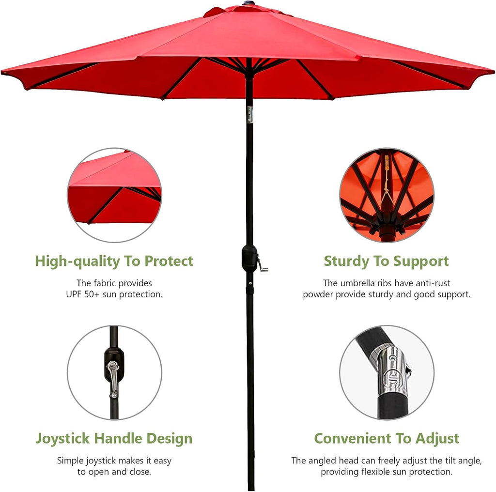 9FT Patio Umbrella - Wind Resistant Outdoor Market Umbrella with Waterproof 180G PG Fabric, UPF 50+ Sun Protection, Heavy Duty Aluminum Pole for Garden, Beach, Deck, Backyard, Red