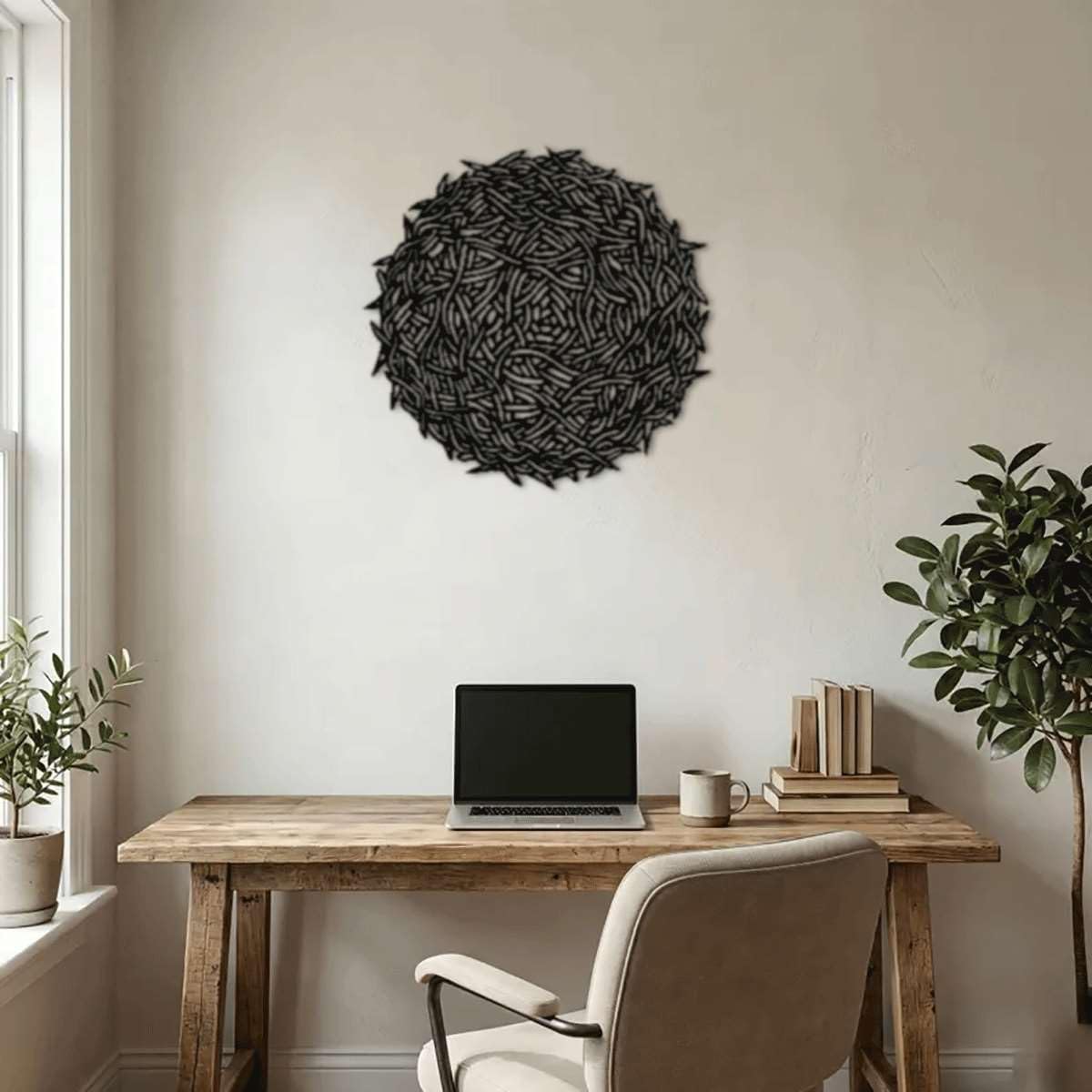 Abstract Geometric Sphere Metal Wall Art Metal Outdoor Decor Metal Signs Modern Minimalist Aesthetic Stunning Wall Decor Statement Sculpture for Living Room Bedroom Office (Black,12inch)
