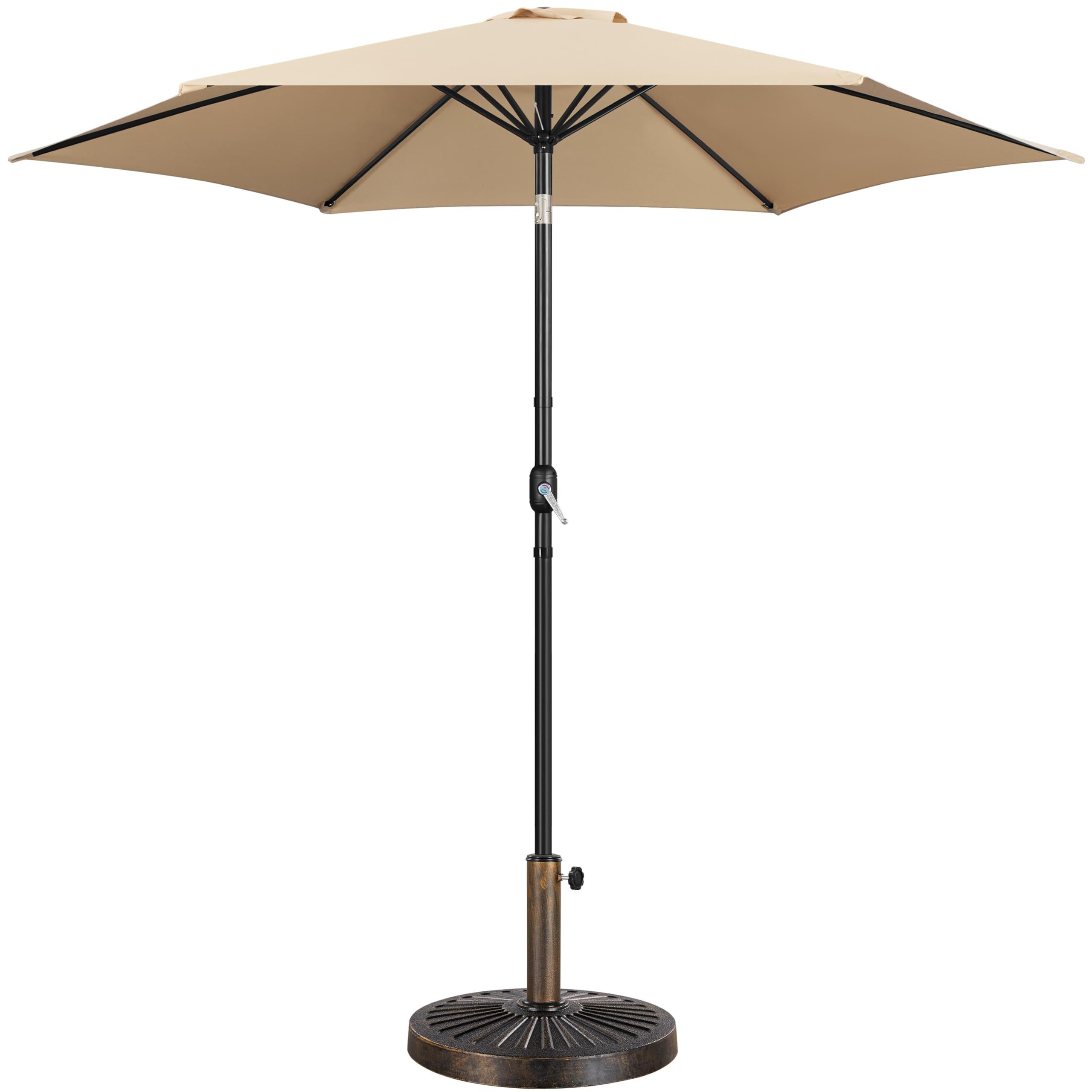 Yaheetech 9FT Patio Umbrella Outdoor with Heavy Duty Base Included,Table Umbrella with Push Button Tilt and Crank, UV Protection Waterproof for Yard/Outdoor/Wedding Parties and Events - Tan