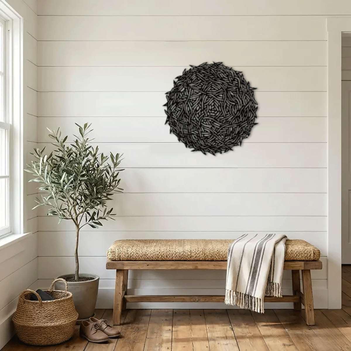 Abstract Geometric Sphere Metal Wall Art Metal Outdoor Decor Metal Signs Modern Minimalist Aesthetic Stunning Wall Decor Statement Sculpture for Living Room Bedroom Office (Black,12inch)