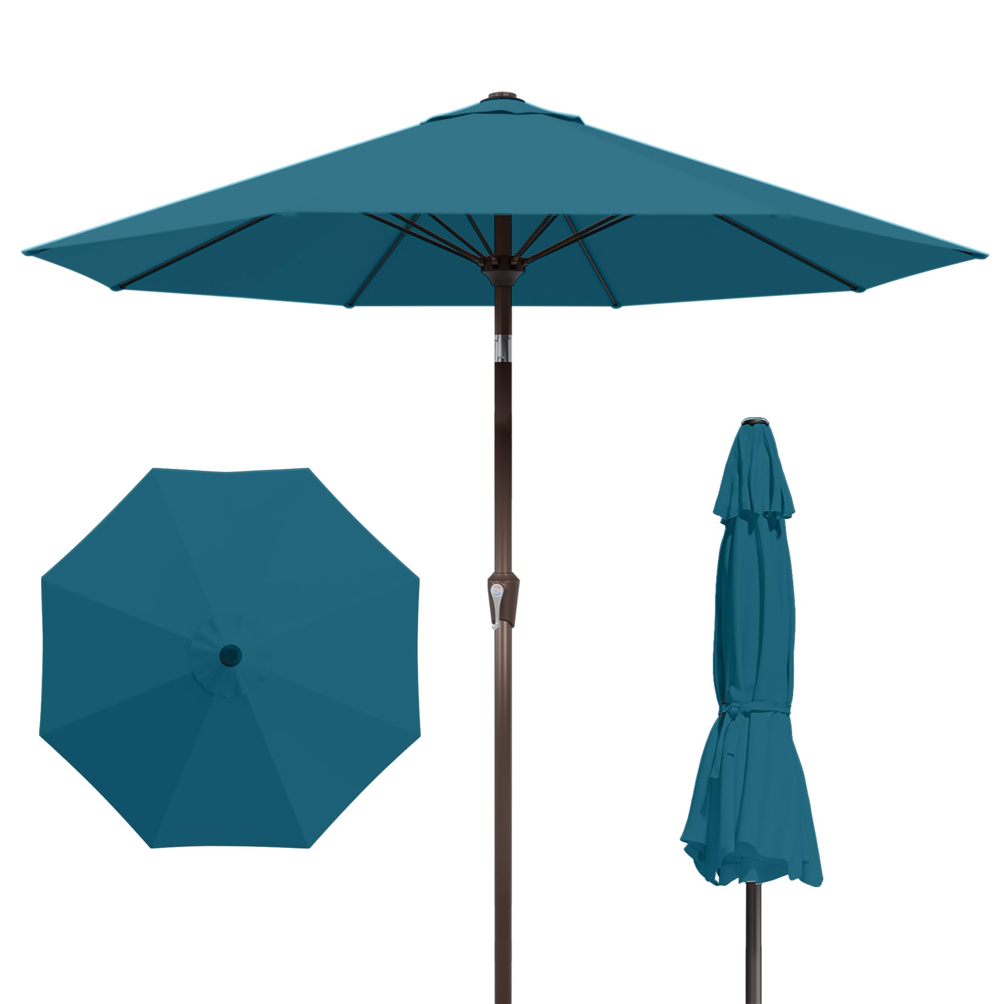 Kingdura 9FT Outdoor Patio Umbrella, Market Table Umbrella with Push Button Tilt and Crank, 8 Sturdy Fiberglass Ribs, UV Protection for Pool, Lawn, Deck, Backyard, Garden (Beige)