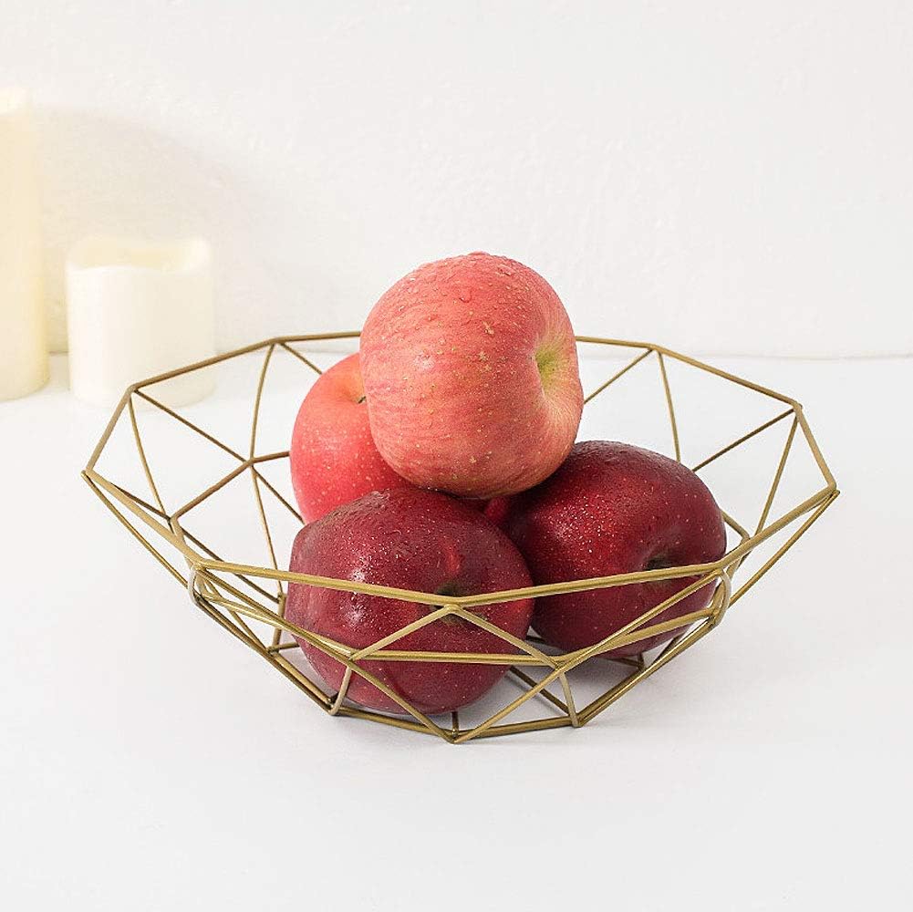 IBWell Geometric Metal Wire Fruit Bowl, Iron Arts Fruit Storage Baskets (Gold, Normal)
