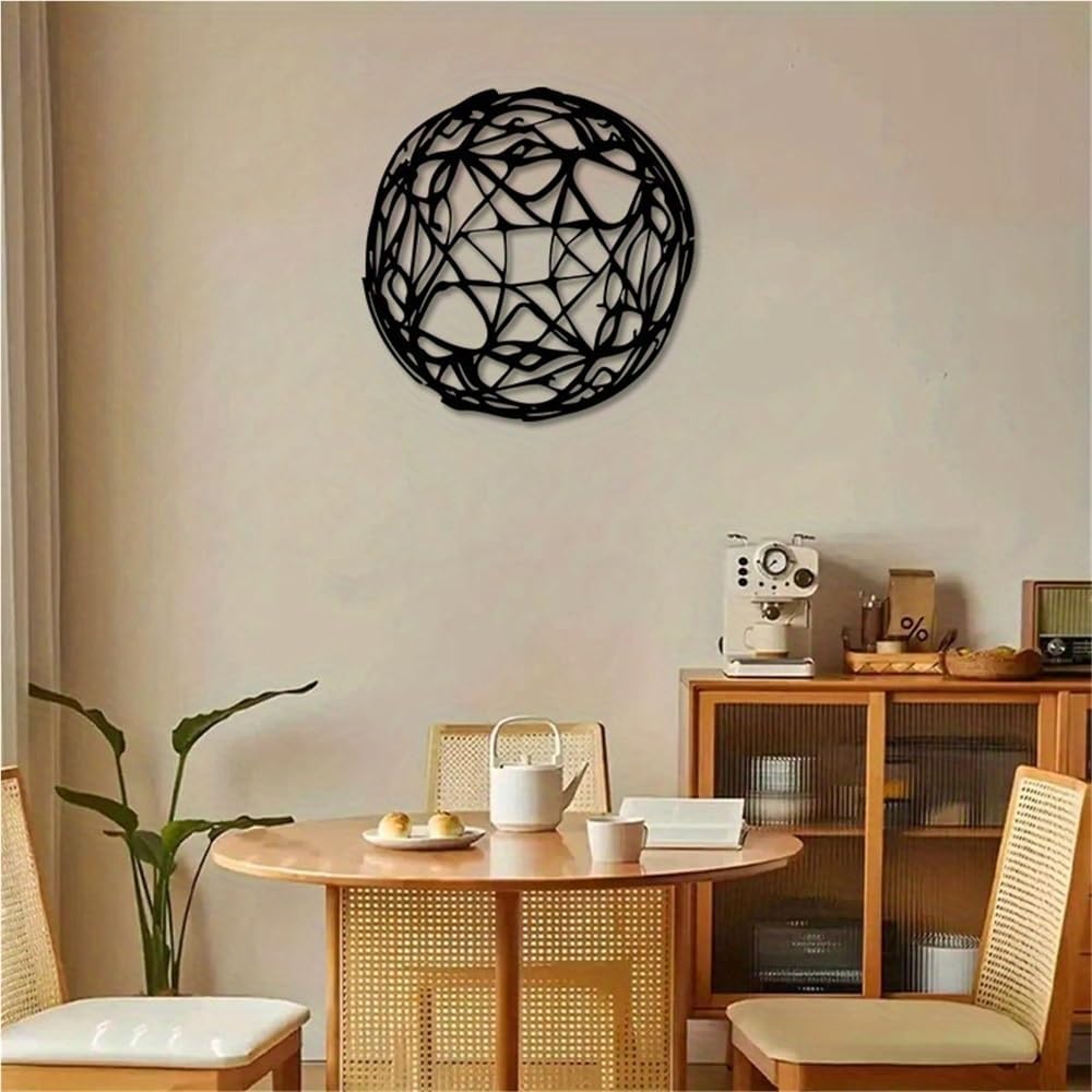 Modern Minimalist Metal Sphere Wall Art - Black iron Sculpture with Concentric Circles, Home Office Decor for Living Room, Bedroom, Christmas, Birthday, New Year's Decor(50cm/20inch)