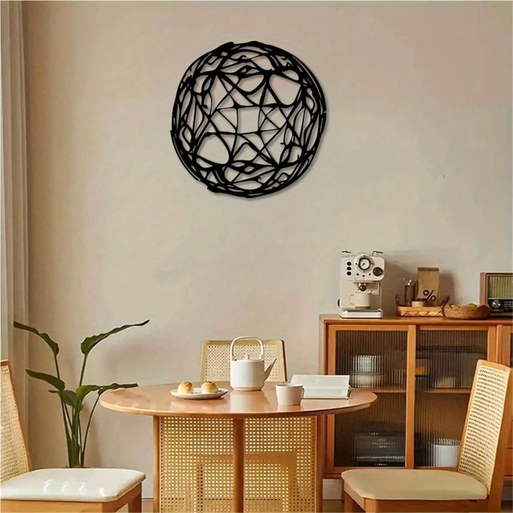 Modern Minimalist Metal Sphere Wall Art - Black iron Sculpture with Concentric Circles, Home Office Decor for Living Room, Bedroom, Christmas, Birthday, New Year's Decor(50cm/20inch)