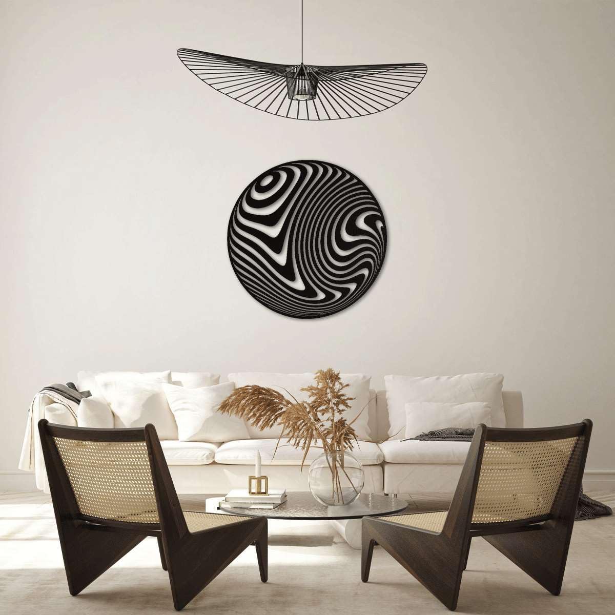 Abstract Optical Illusion Sphere Metal Wall Art Metal Outdoor Decor Metal Signs Modern Minimalist Aesthetic Wall Decor Stunning Geometric Home Decoration for Living Room Office Bedroom (Black,16inch)