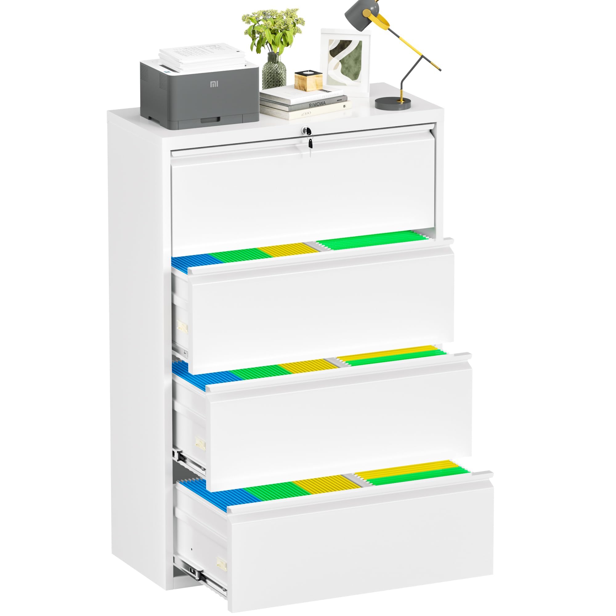 Bonusall 【Fully Assembled 3 Drawer White File Cabinet, Fully Assembled Metal Rolling Filing Cabinet with Lock, Under Desk Drawer Filing Cabinets for Home Office Fit A4/Letter/Legal