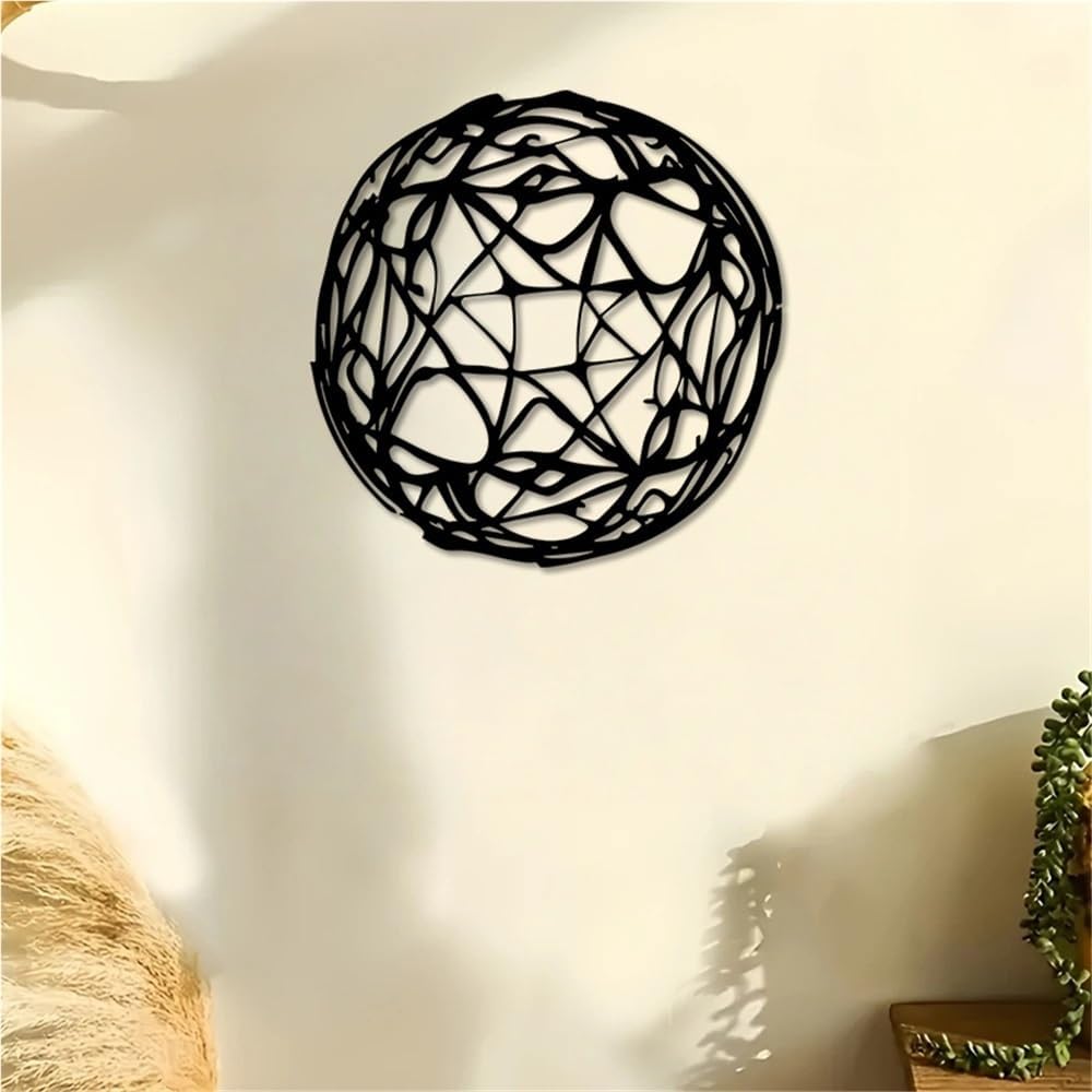 Modern Minimalist Metal Sphere Wall Art - Black iron Sculpture with Concentric Circles, Home Office Decor for Living Room, Bedroom, Christmas, Birthday, New Year's Decor(50cm/20inch)