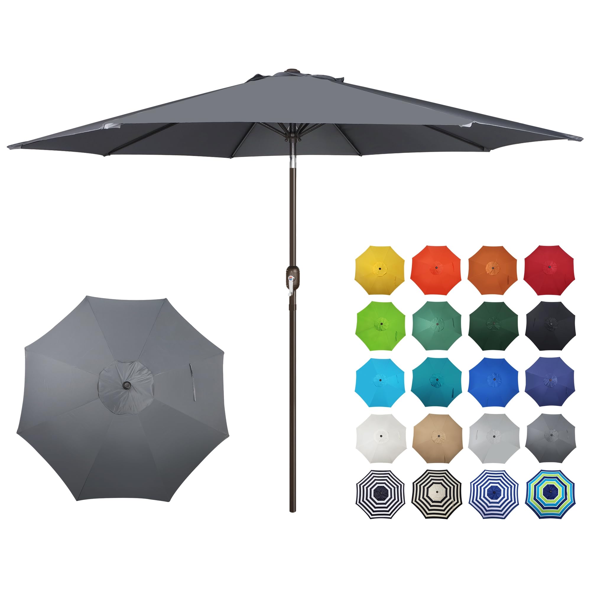 Blissun 10FT Outdoor Patio Umbrella, Outdoor Table Umbrella, Yard Umbrella, Market Umbrella with 8 Sturdy Ribs, Push Button Tilt and Crank