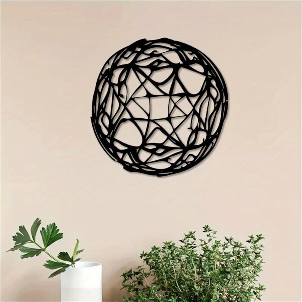 Modern Minimalist Metal Sphere Wall Art - Black iron Sculpture with Concentric Circles, Home Office Decor for Living Room, Bedroom, Christmas, Birthday, New Year's Decor(50cm/20inch)