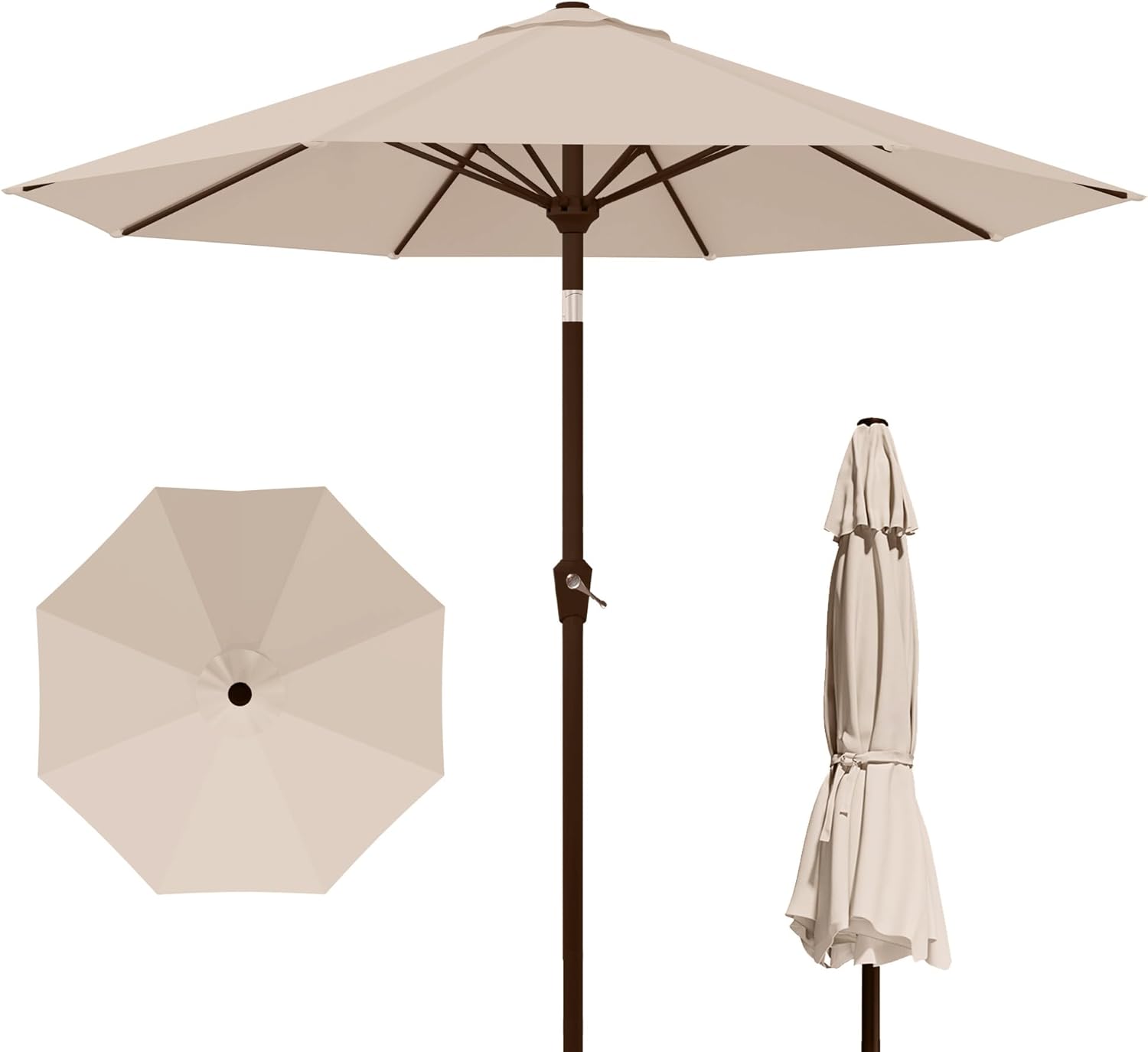 Kingdura 9FT Outdoor Patio Umbrella, Market Table Umbrella with Push Button Tilt and Crank, 8 Sturdy Fiberglass Ribs, UV Protection for Pool, Lawn, Deck, Backyard, Garden (Beige)