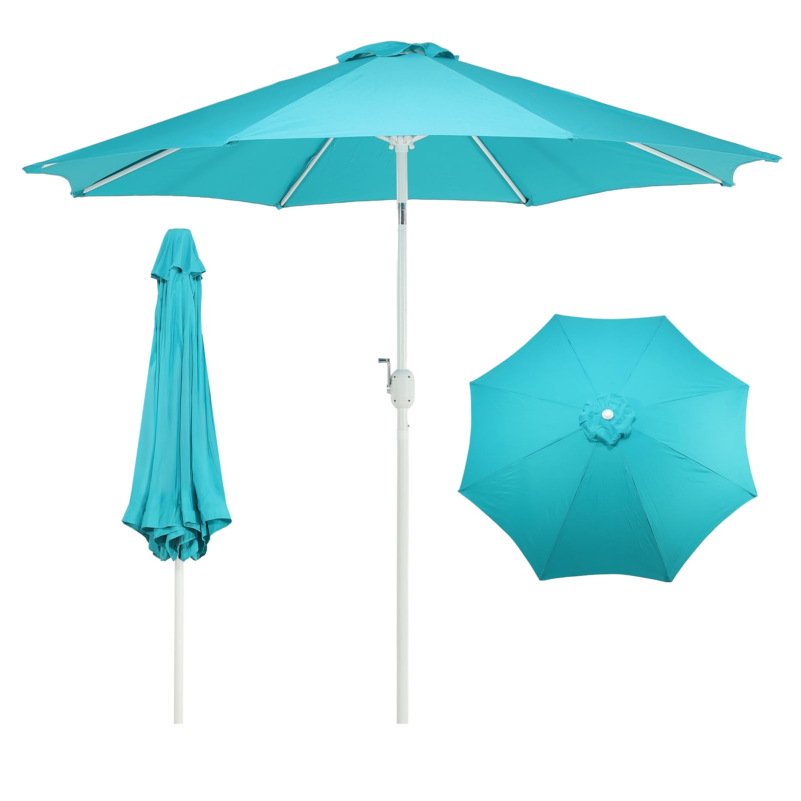 Aoodor 9 Ft Patio Market Umbrella, Outdoor Table UV Protection Umbrella with 8 Sturdy Steel Ribs, Push Button Tilt and Crank for Garden, Deck, Backyard, Poolside
