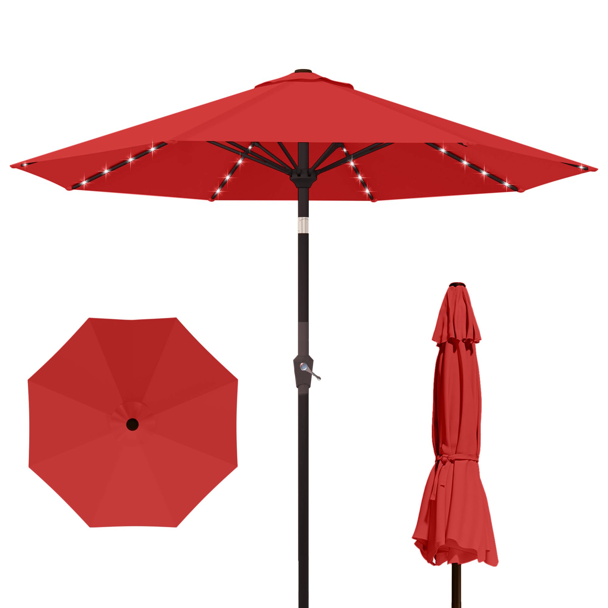 Kingdura 9FT Outdoor Patio Umbrella, Market Table Umbrella with Push Button Tilt and Crank, 8 Sturdy Fiberglass Ribs, UV Protection for Pool, Lawn, Deck, Backyard, Garden (Beige)