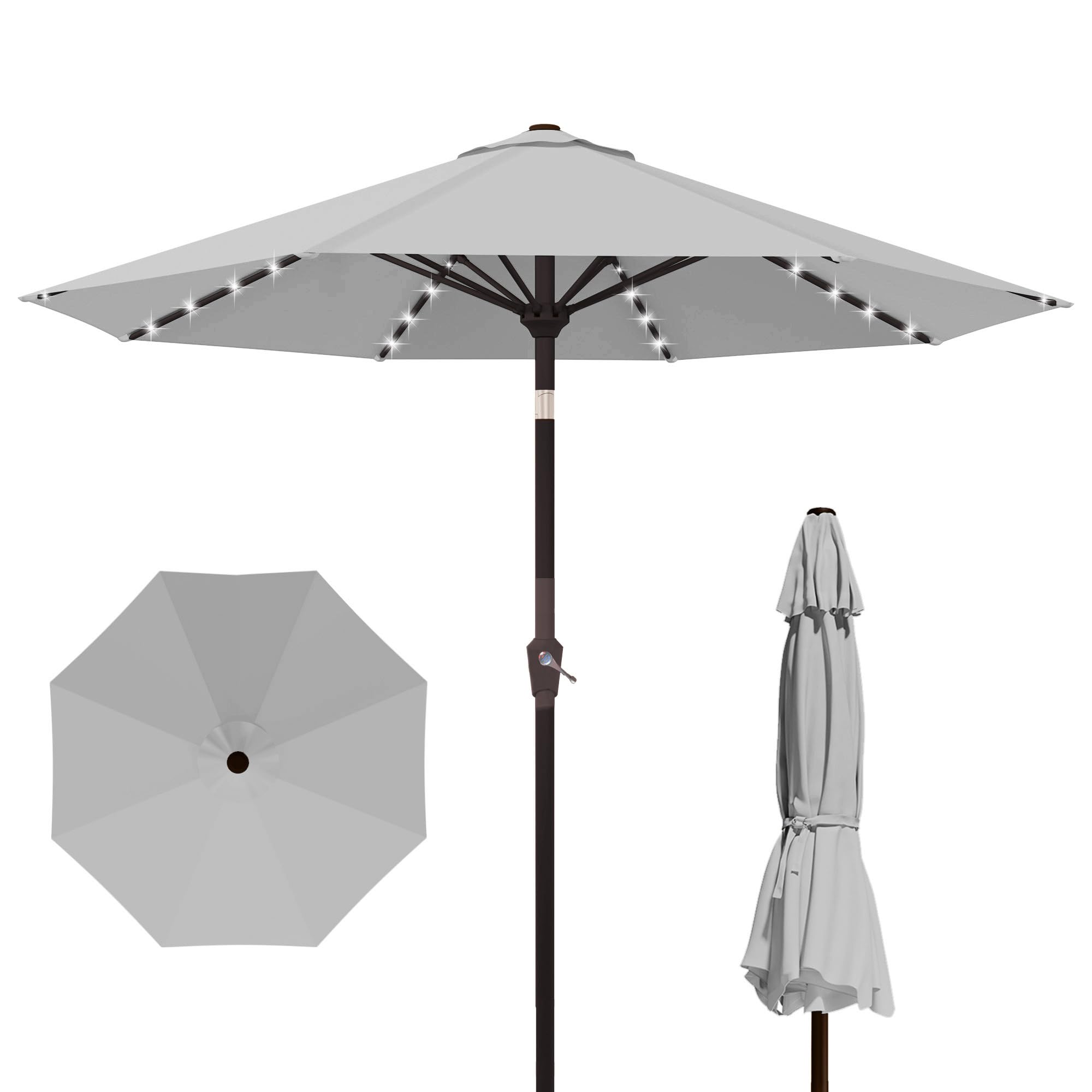 Kingdura 9FT Outdoor Patio Umbrella, Market Table Umbrella with Push Button Tilt and Crank, 8 Sturdy Fiberglass Ribs, UV Protection for Pool, Lawn, Deck, Backyard, Garden (Beige)