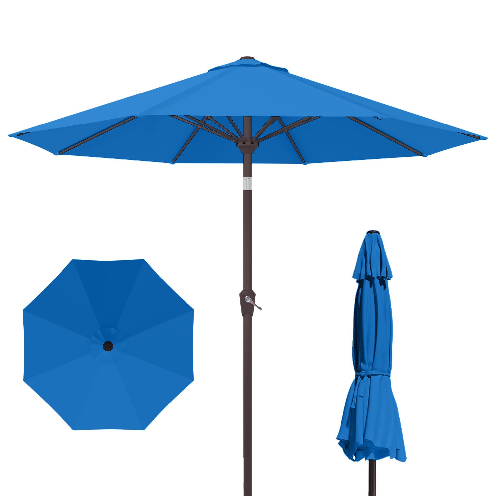 Kingdura 9FT Outdoor Patio Umbrella, Market Table Umbrella with Push Button Tilt and Crank, 8 Sturdy Fiberglass Ribs, UV Protection for Pool, Lawn, Deck, Backyard, Garden (Beige)