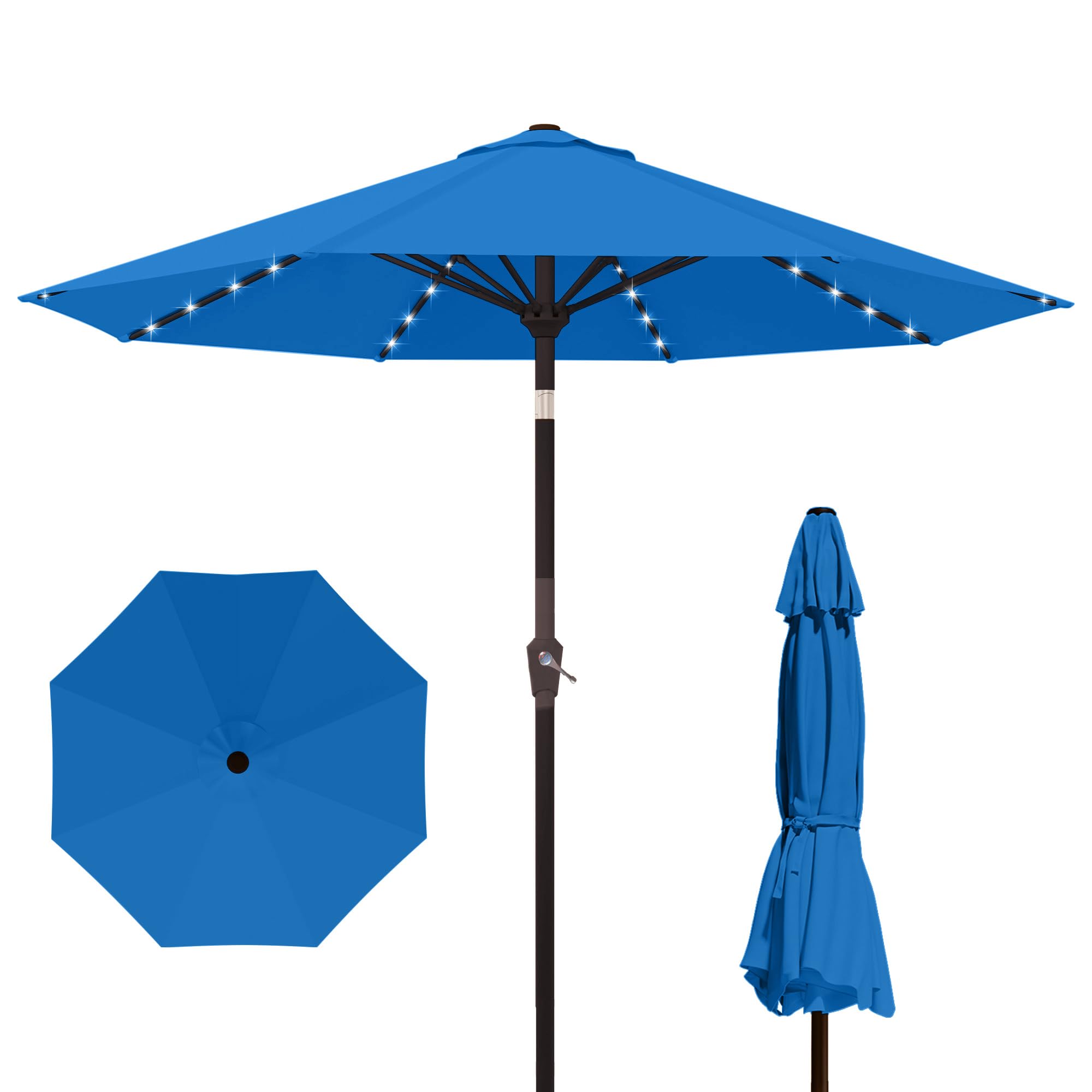Kingdura 9FT Outdoor Patio Umbrella, Market Table Umbrella with Push Button Tilt and Crank, 8 Sturdy Fiberglass Ribs, UV Protection for Pool, Lawn, Deck, Backyard, Garden (Beige)