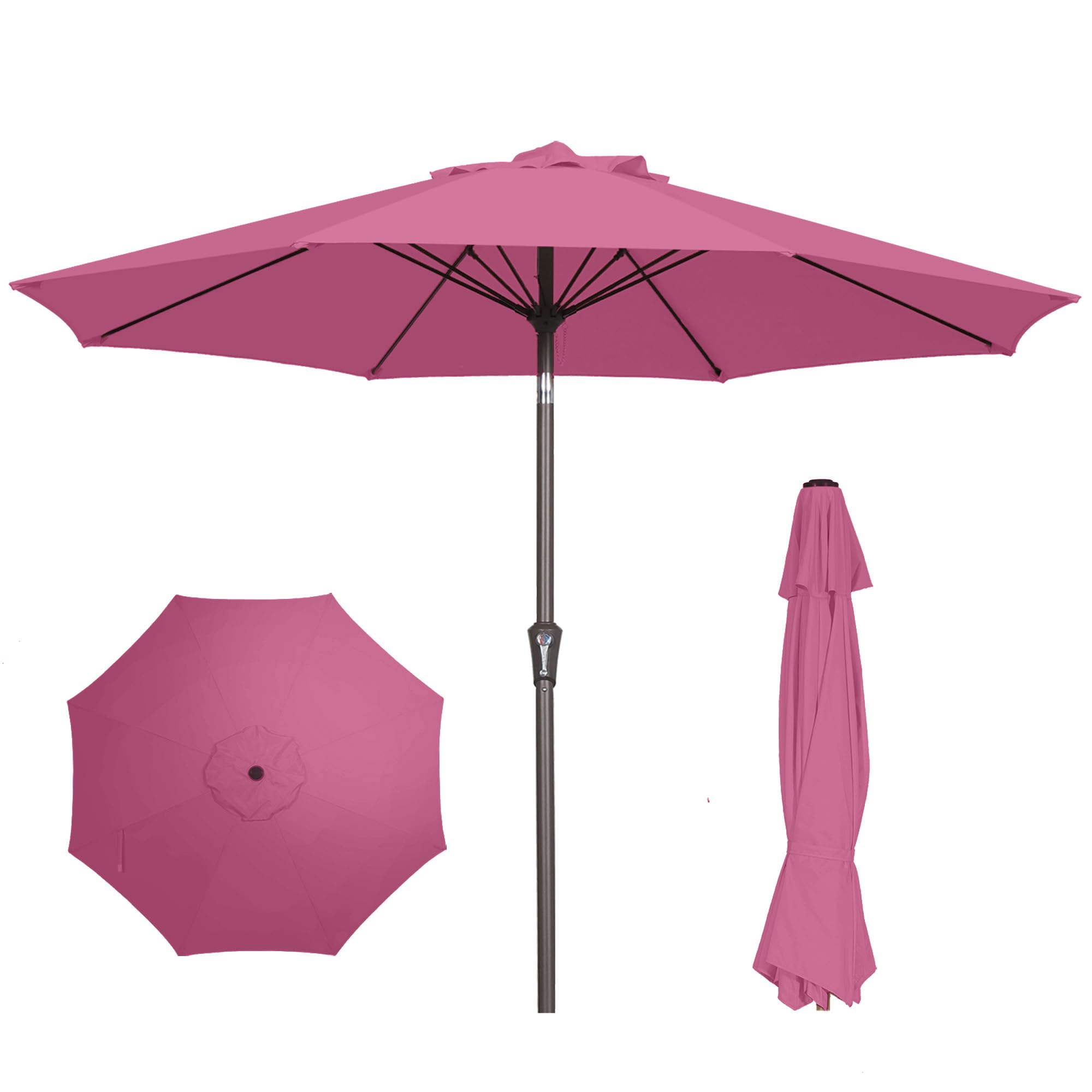 PatioKingdom 9FT Patio Outdoor Umbrella-UPF 50+ Sun Shade with Wind Vent, Push-Button Tilt & Smooth Crank Lift, Rust-Resistant Fiberglass Frame for Garden, Backyard,Yard (Navy)