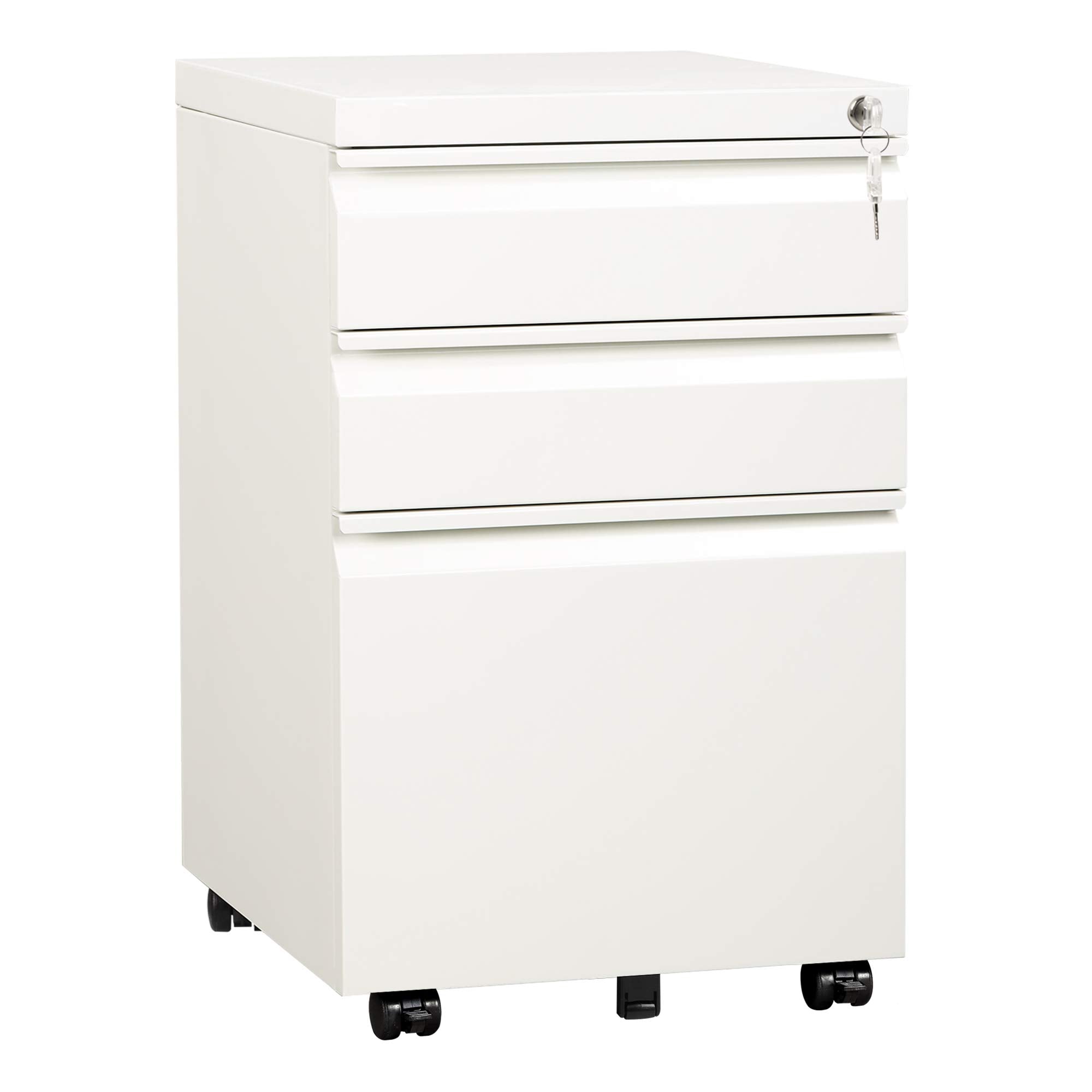 DEVAISE 3 Drawer Mobile File Cabinet with Lock, Under Desk Metal Filing Cabinet for Home Office/Legal/Letter/A4 File, Fully Assembled Except Wheels, Black