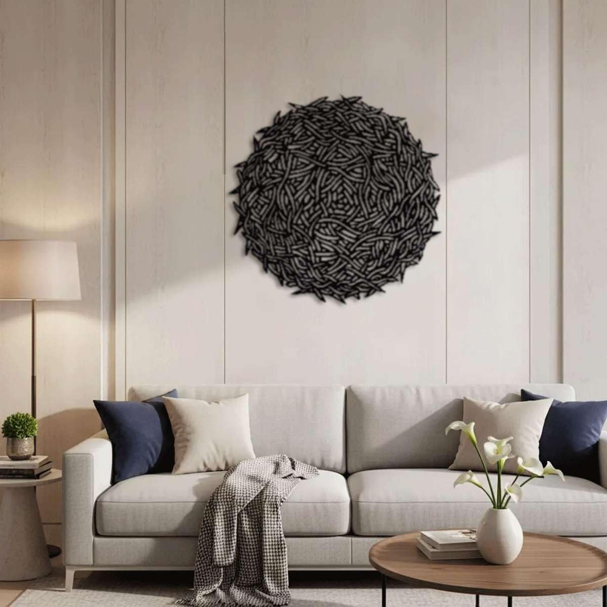 Abstract Geometric Sphere Metal Wall Art Metal Outdoor Decor Metal Signs Modern Minimalist Aesthetic Stunning Wall Decor Statement Sculpture for Living Room Bedroom Office (Black,12inch)