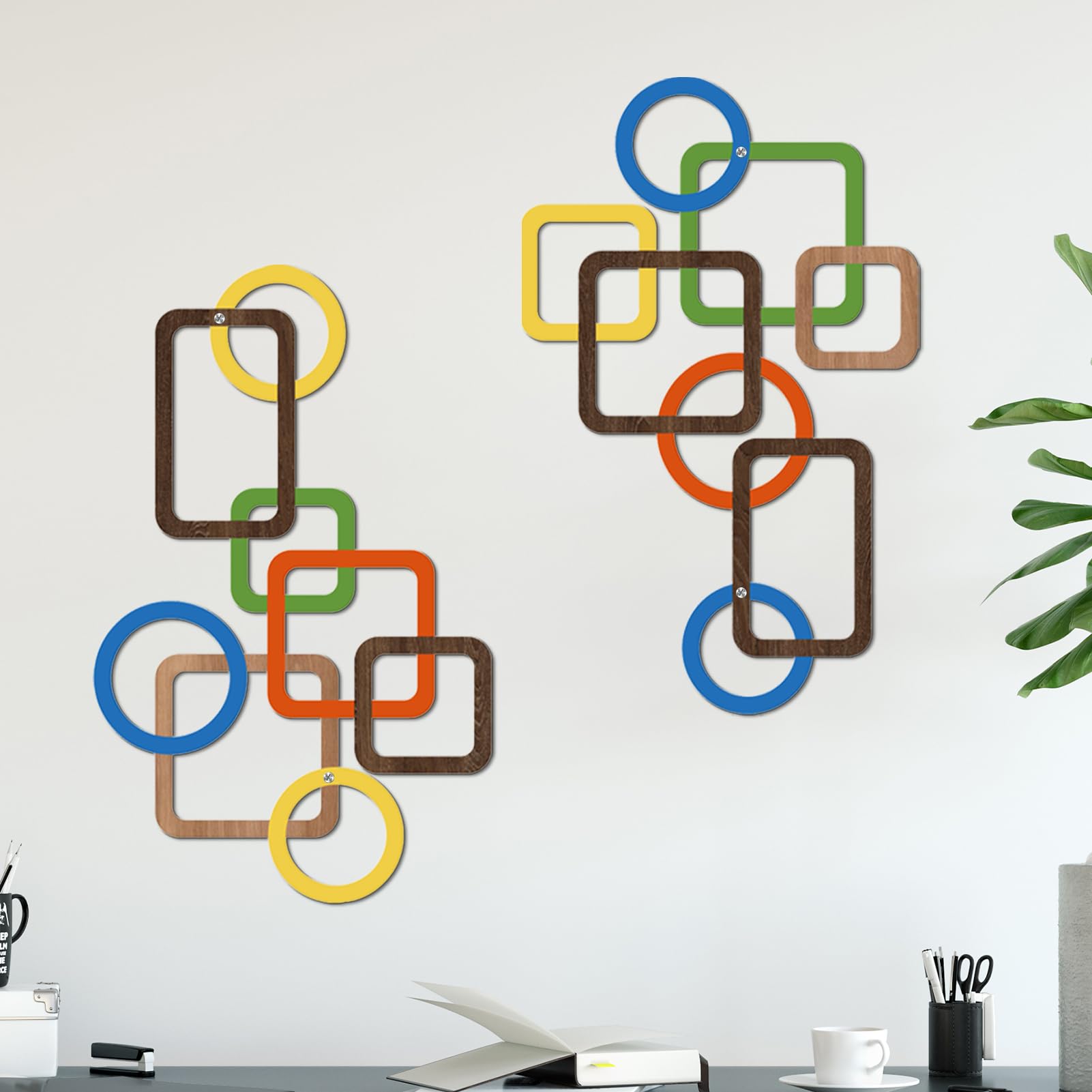 2 Pcs Mid Century Metal Wall Art, 3D Abstract Black