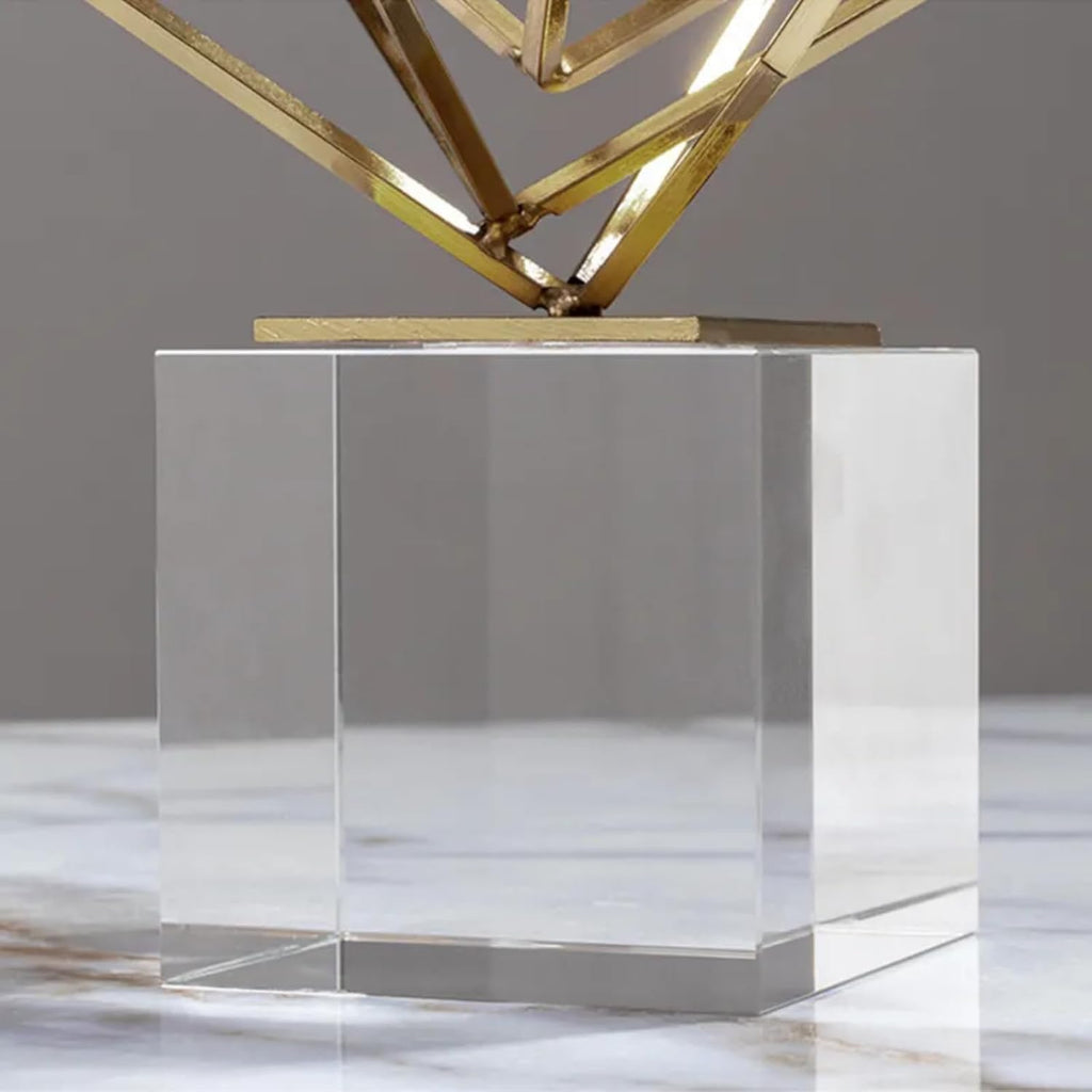 homary Modern Gold Geometric Sculpture with Crystal Base, 3D Metal Ornament Figurine, Abstract Luxury Decor Art for Living Room, Office, or Table Centerpiece